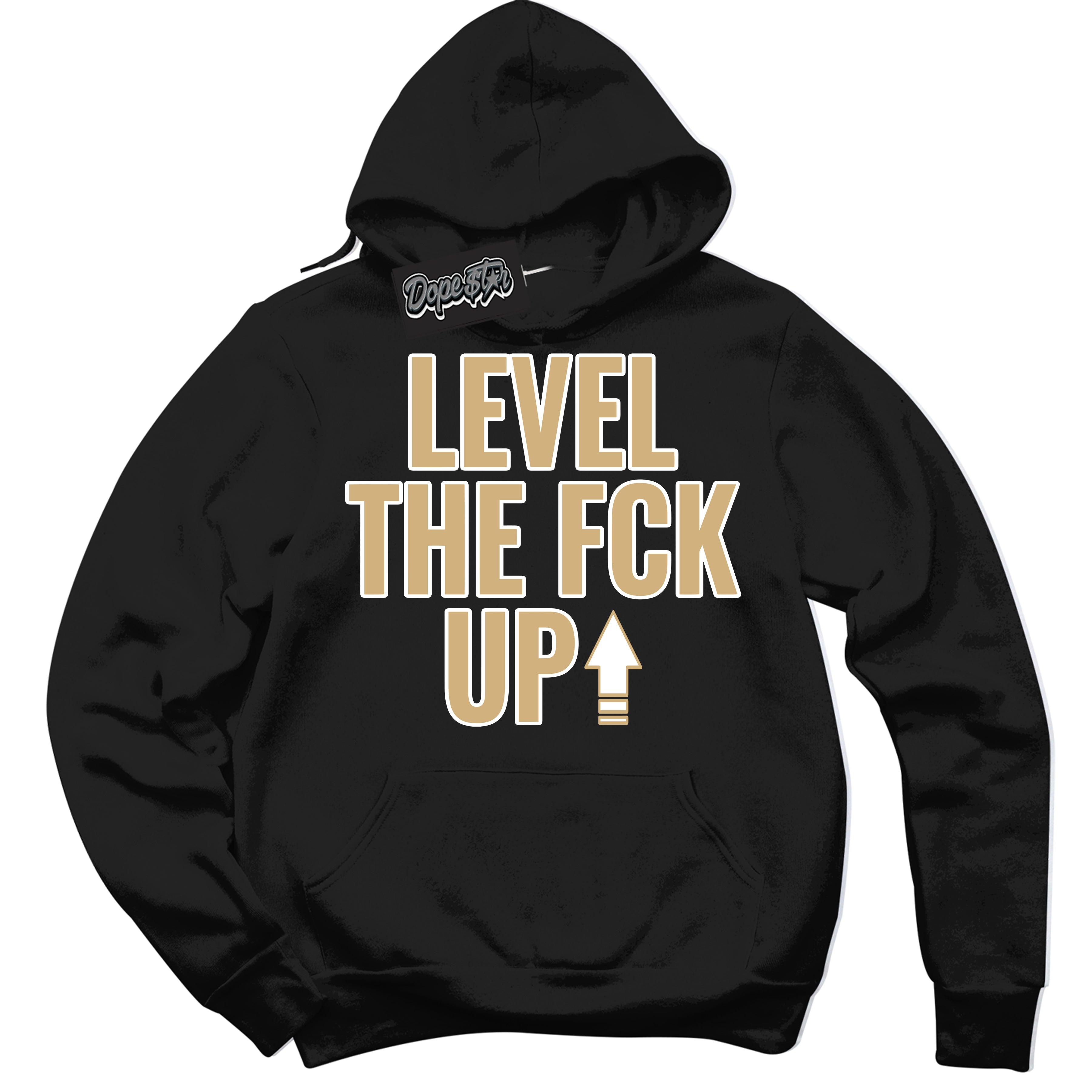 Jordan MVP White Metallic Gold ‘Level The Fck Up’ – Black Streetwear Hoodie | Sneaker Matching sweatshirt for Jordan MVP White Metallic Gold | Men's and Women's Streetwear Graphic Hoodie by Sneaker Shirts Outlet