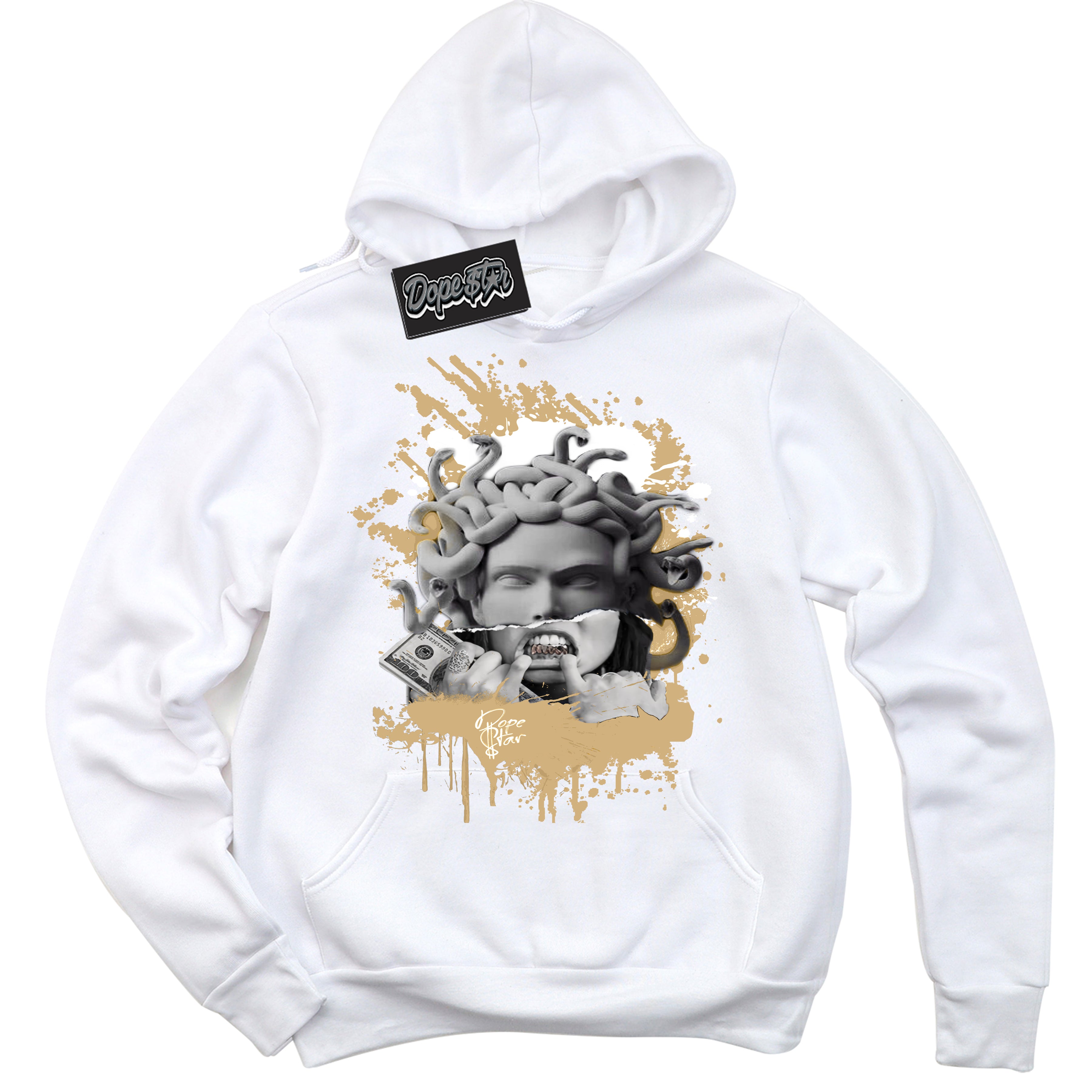 Jordan MVP White Metallic Gold ‘Medusa’ – White Streetwear Hoodie | Sneaker Matching sweatshirt for Jordan MVP White Metallic Gold | Men's and Women's Streetwear Graphic Hoodie by Sneaker Shirts Outlet