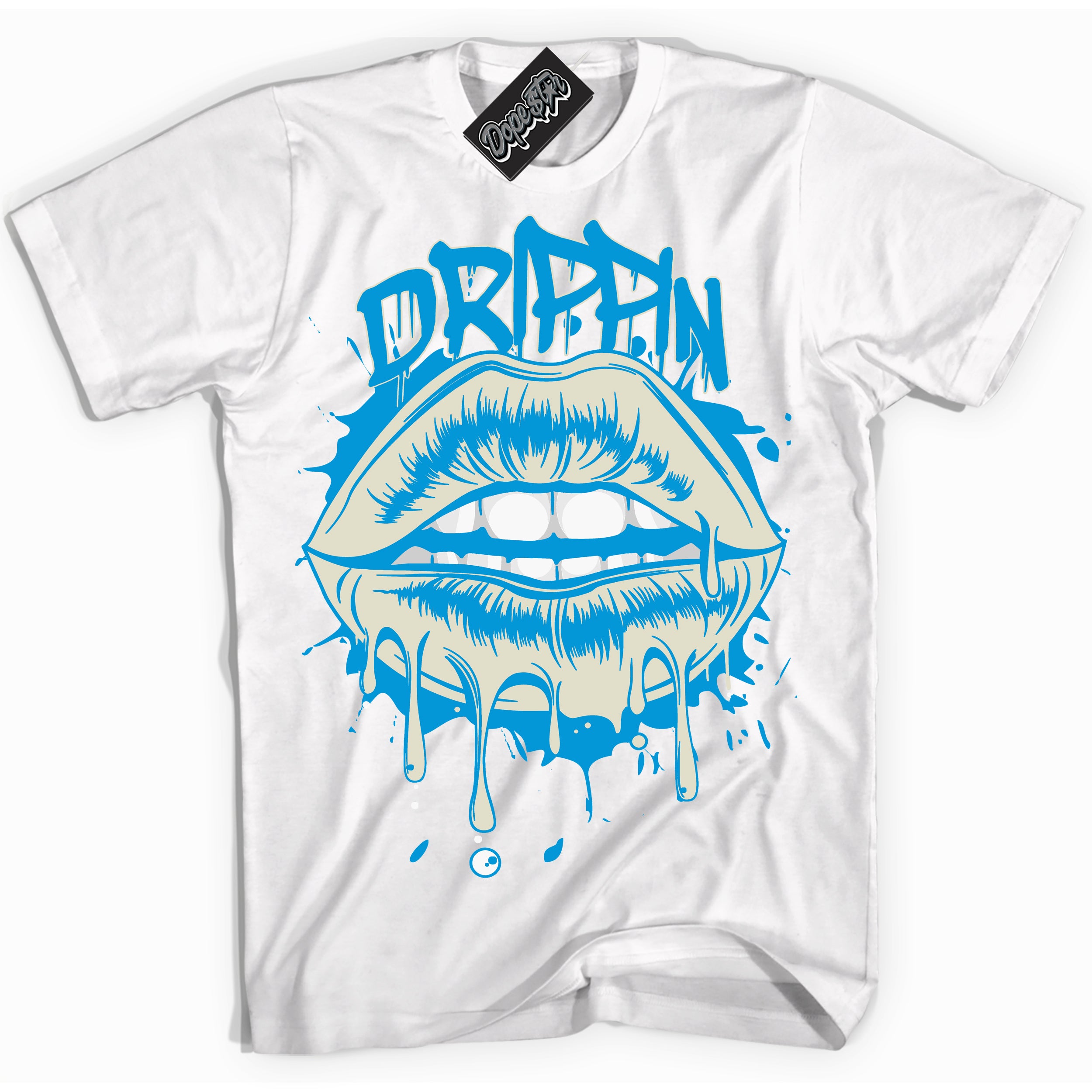 Dunk High Next Nature Light Khaki Star Blue 'Drippin' Shirt – White Streetwear T-Shirt | Sneaker Matching Tee for Dunk High Next Nature Light Khaki Star Blue | Men's & Women's Streetwear Outfit by Sneaker Shirts Outlet.