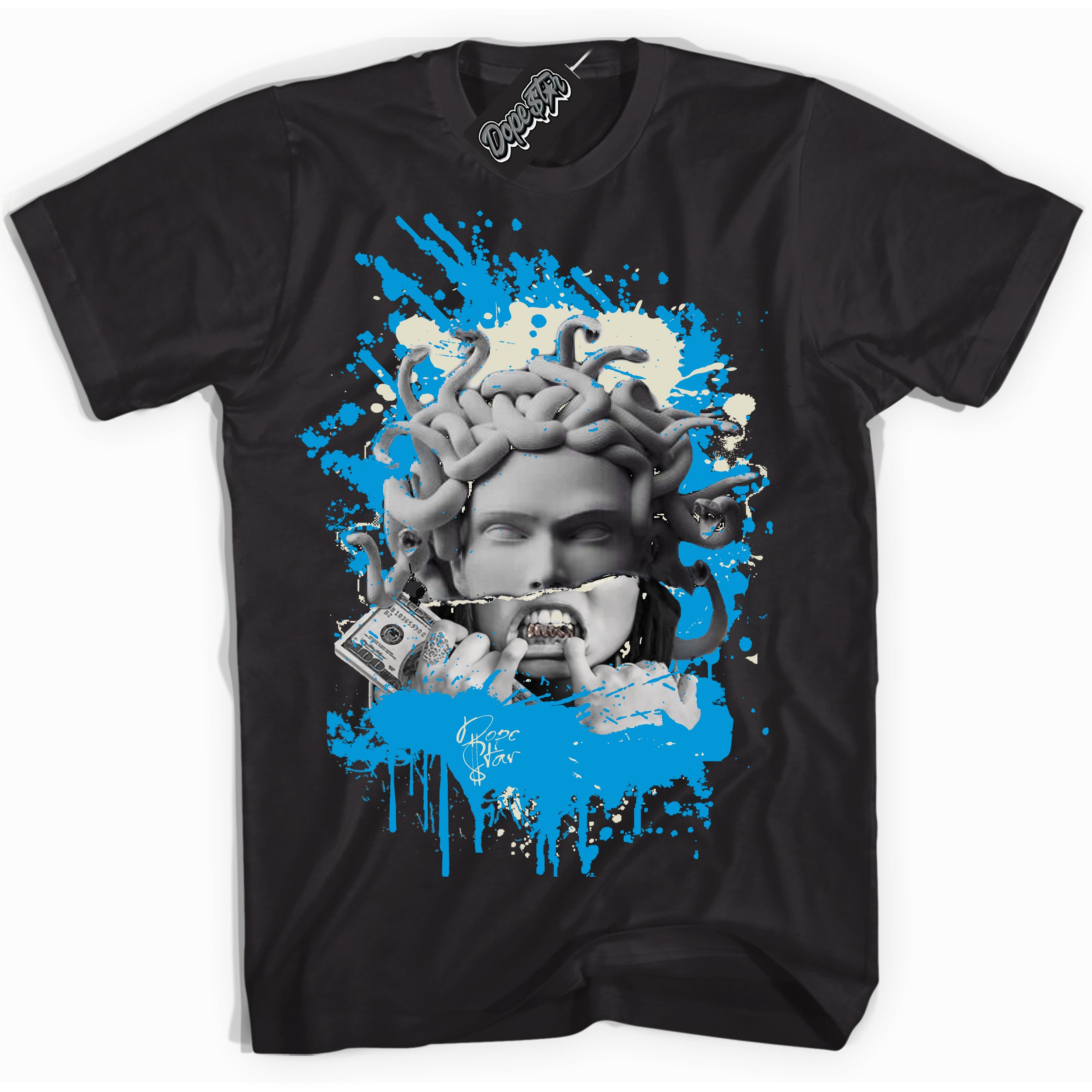 Dunk High Next Nature Light Khaki Star Blue 'Medusa' Shirt – Black Streetwear T-Shirt | Sneaker Matching Tee for Dunk High Next Nature Light Khaki Star Blue | Men's & Women's Streetwear Outfit by Sneaker Shirts Outlet.