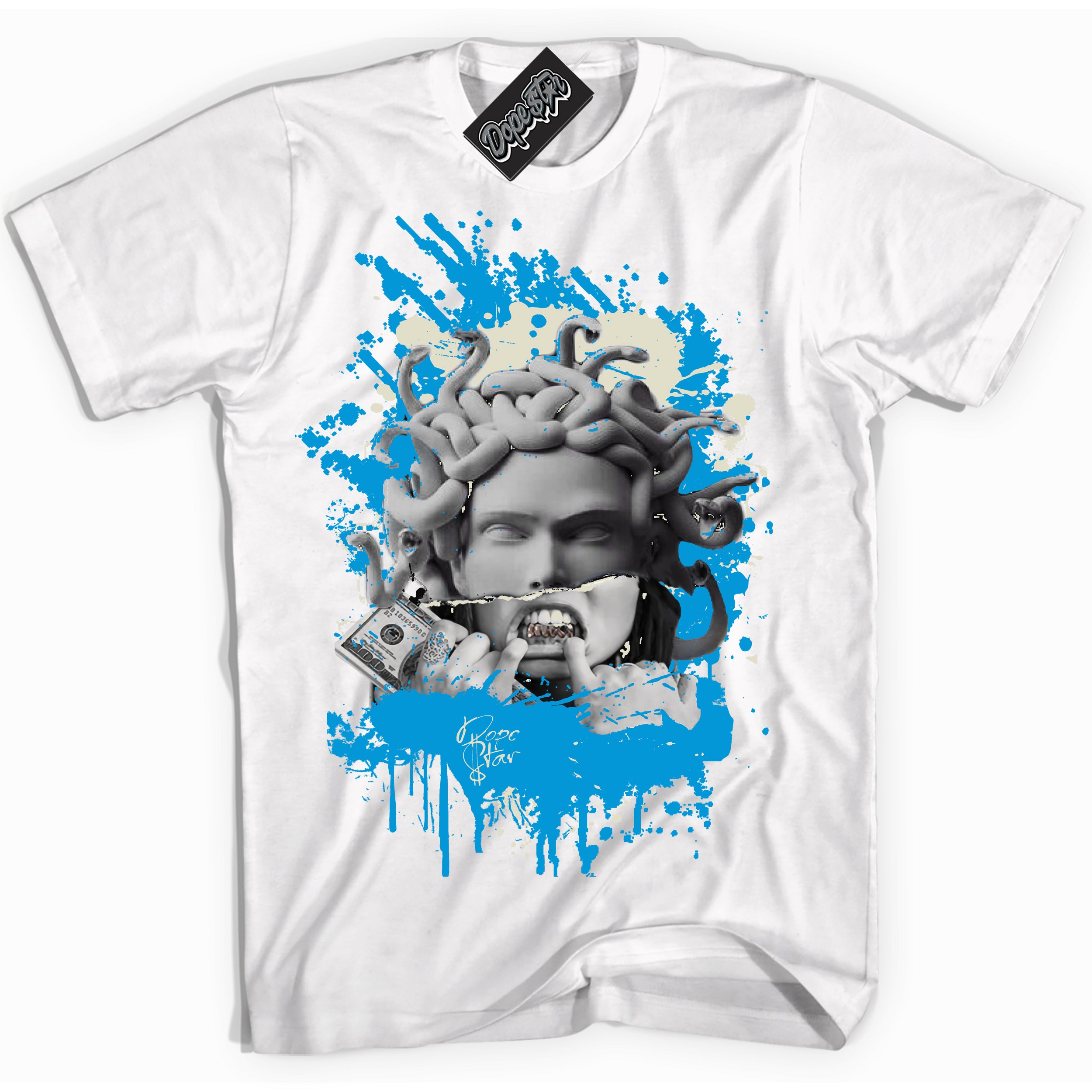 Dunk High Next Nature Light Khaki Star Blue 'Medusa' Shirt – White Streetwear T-Shirt | Sneaker Matching Tee for Dunk High Next Nature Light Khaki Star Blue | Men's & Women's Streetwear Outfit by Sneaker Shirts Outlet.