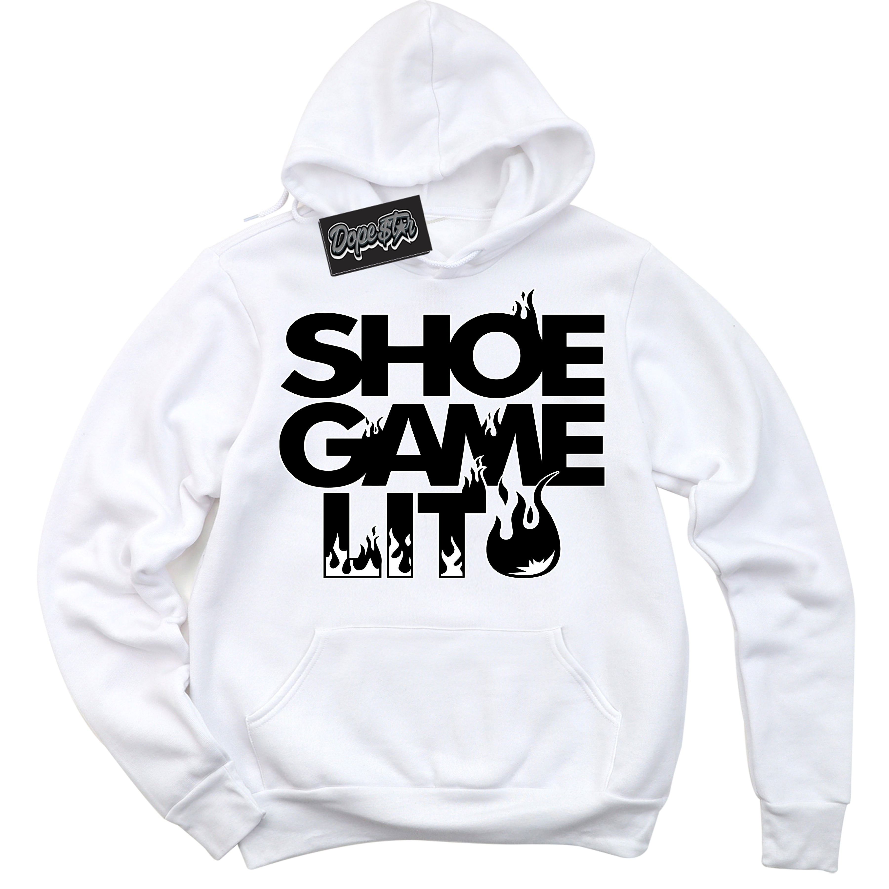 Cool White Hoodie with “ Shoe Game Lit '' design that Perfectly Matches Jumbo Reverse Panda Sneakers.