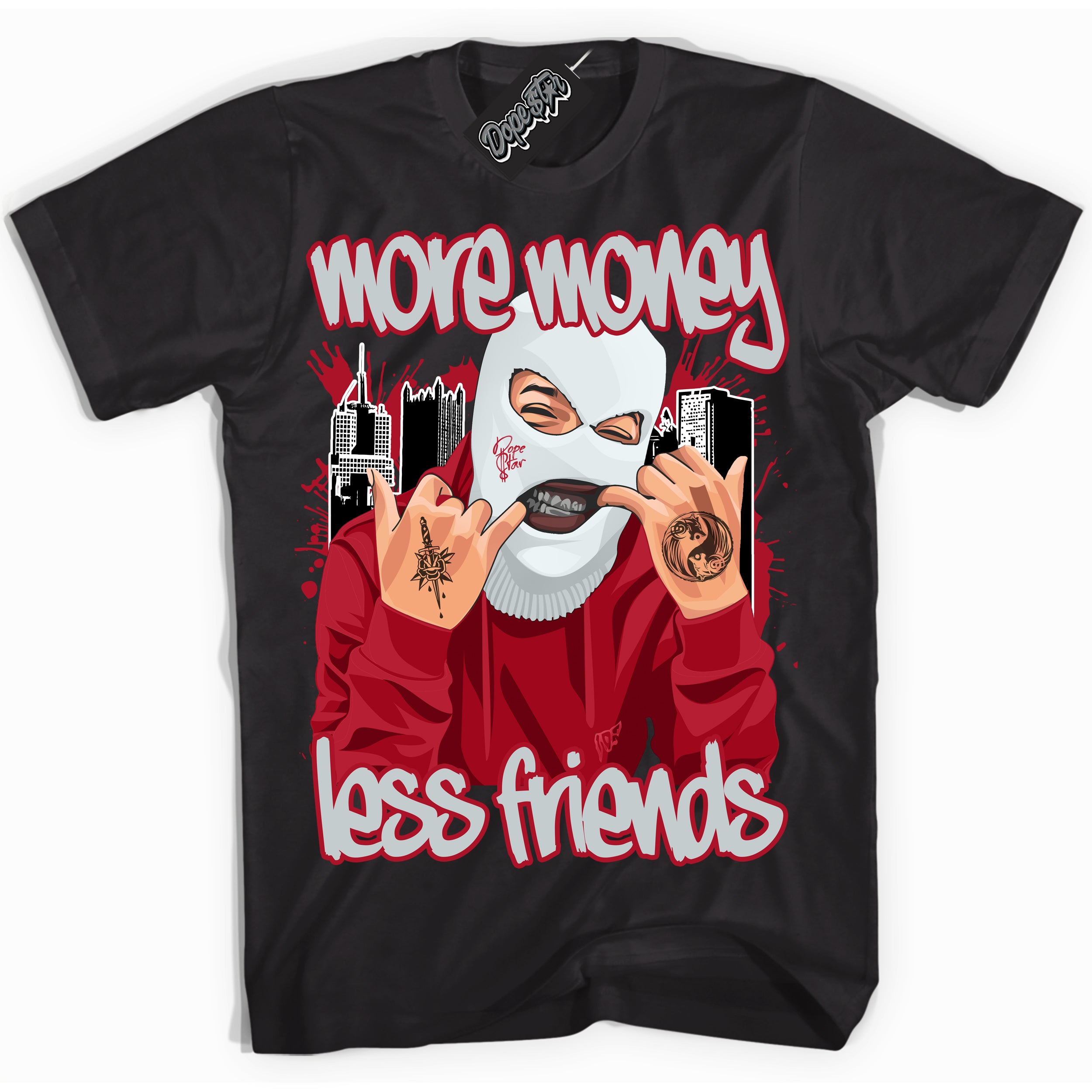 Cool Black Shirt with “ More Money Less Friends” design that perfectly matches Reverse Ultraman Sneakers.