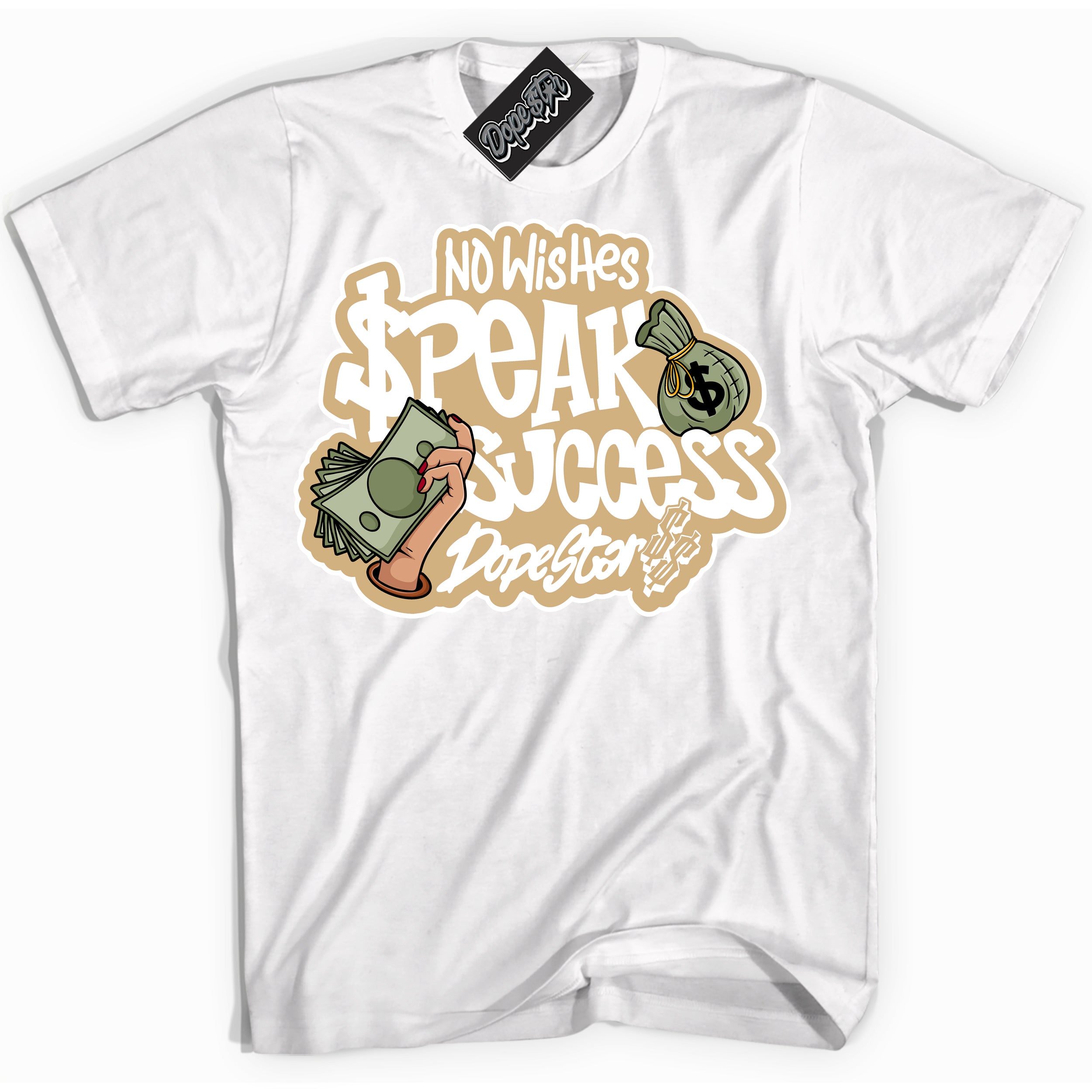 Jordan MVP White Metallic Gold ‘No Wish Speak Success’ – White Streetwear T-Shirt | Sneaker Matching shirt for Jordan MVP White Metallic Gold | Men's and Women's Streetwear Graphic Tee by Sneaker Shirts Outlet.