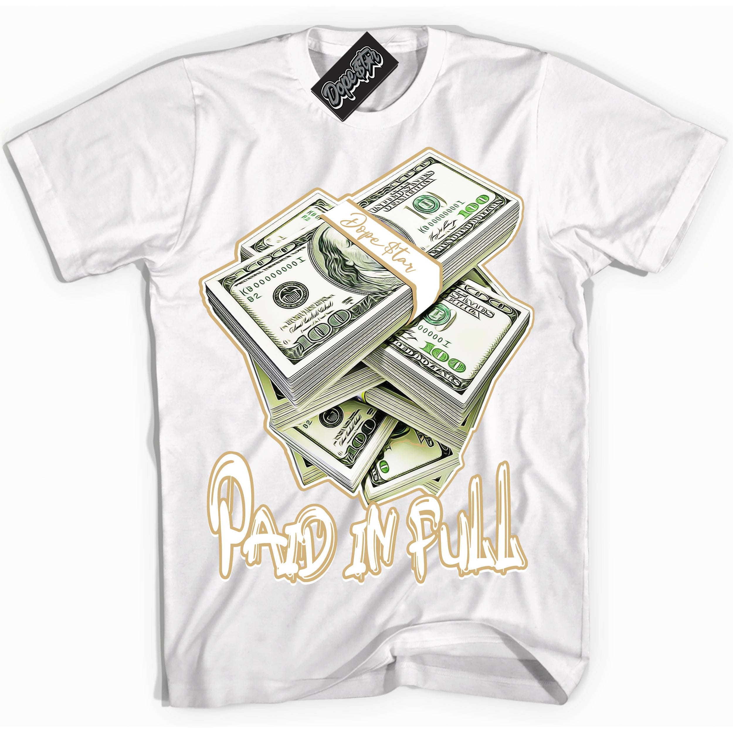 Jordan MVP White Metallic Gold ‘Paid In Full’ – White Streetwear T-Shirt | Sneaker Matching shirt for Jordan MVP White Metallic Gold | Men's and Women's Streetwear Graphic Tee by Sneaker Shirts Outlet.