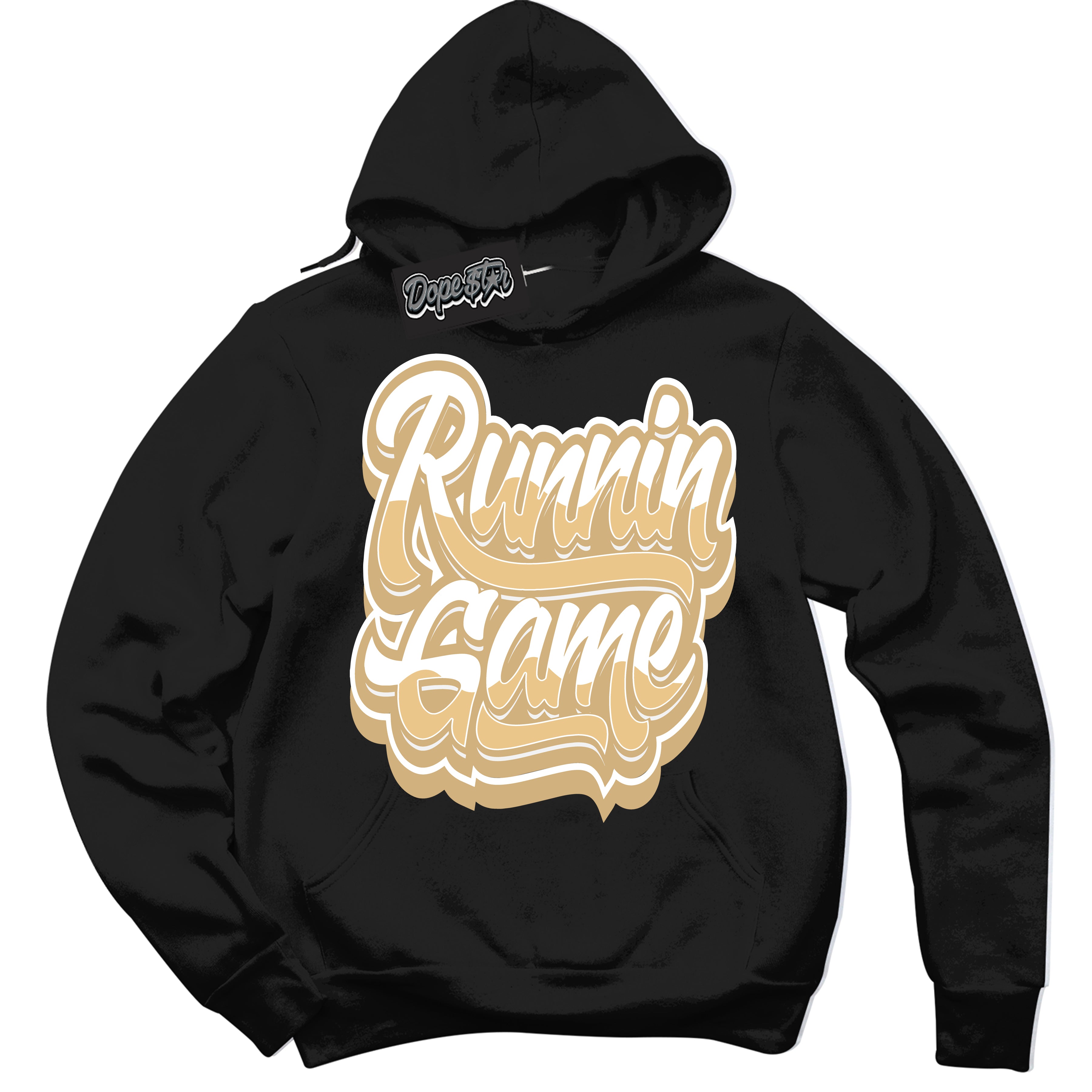 Jordan MVP White Metallic Gold ‘Running Game’ – Black Streetwear Hoodie | Sneaker Matching sweatshirt for Jordan MVP White Metallic Gold | Men's and Women's Streetwear Graphic Hoodie by Sneaker Shirts Outlet