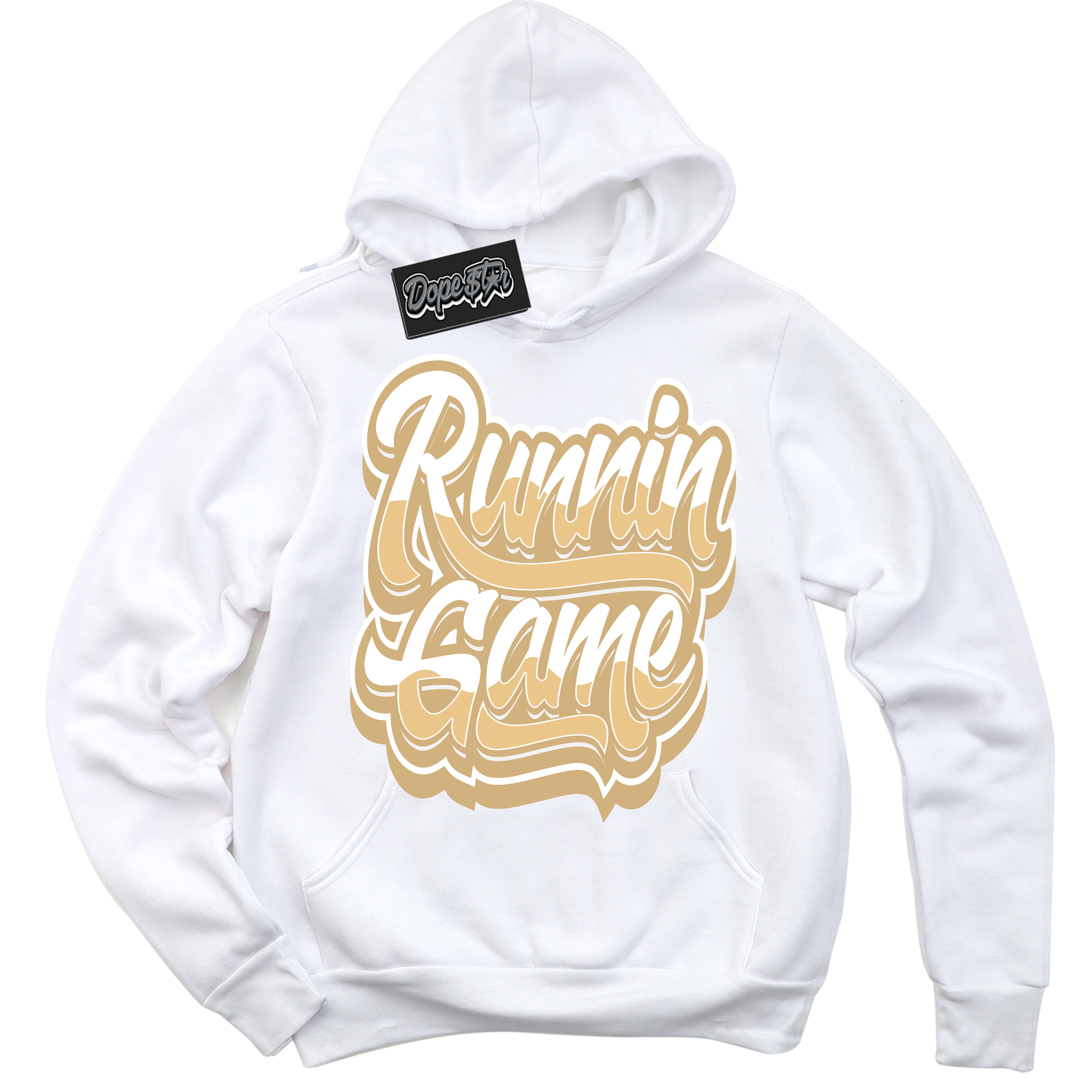 Jordan MVP White Metallic Gold ‘Running Game’ – White Streetwear Hoodie | Sneaker Matching sweatshirt for Jordan MVP White Metallic Gold | Men's and Women's Streetwear Graphic Hoodie by Sneaker Shirts Outlet