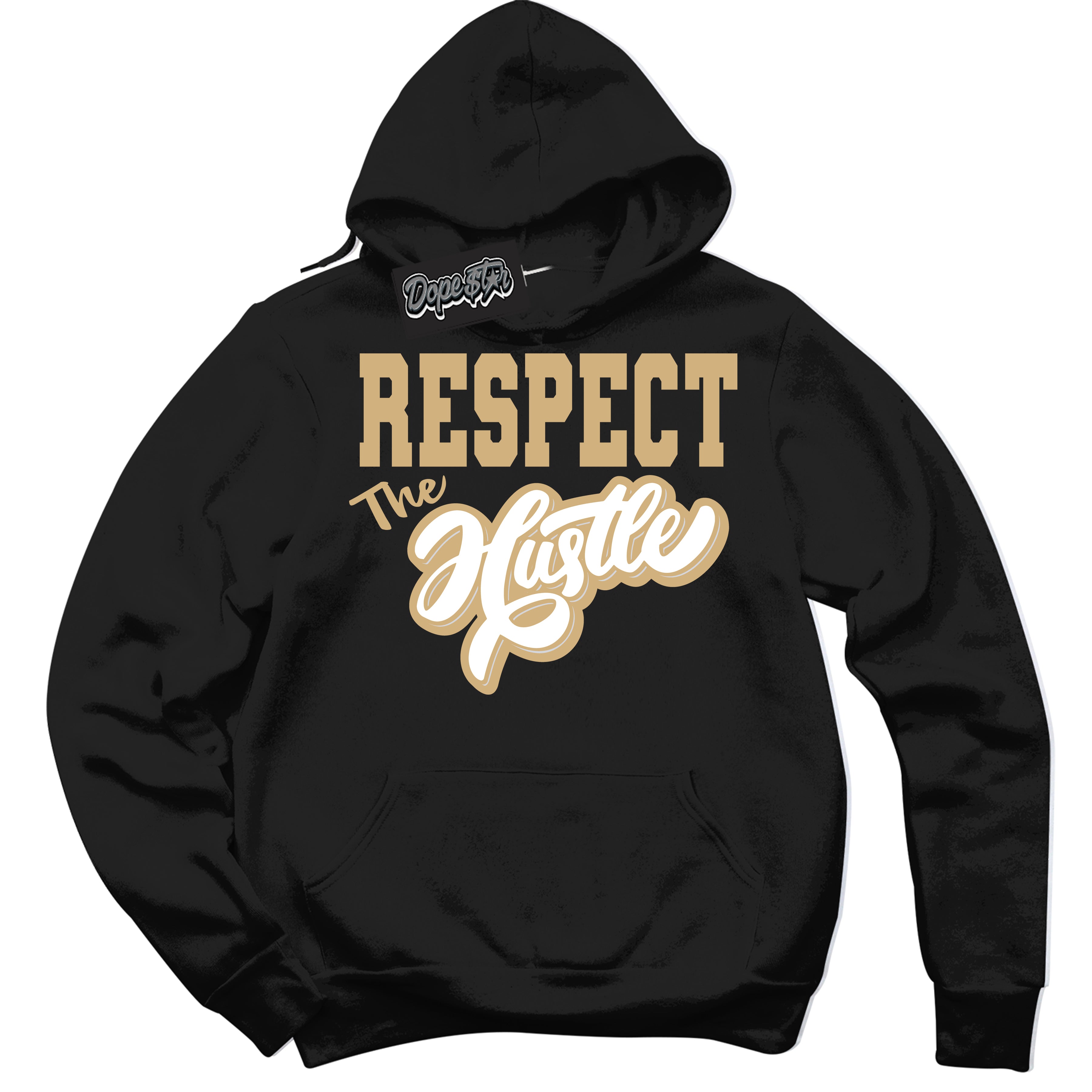 Jordan MVP White Metallic Gold ‘Respect The Hustle’ – Black Streetwear Hoodie | Sneaker Matching sweatshirt for Jordan MVP White Metallic Gold | Men's and Women's Streetwear Graphic Hoodie by Sneaker Shirts Outlet