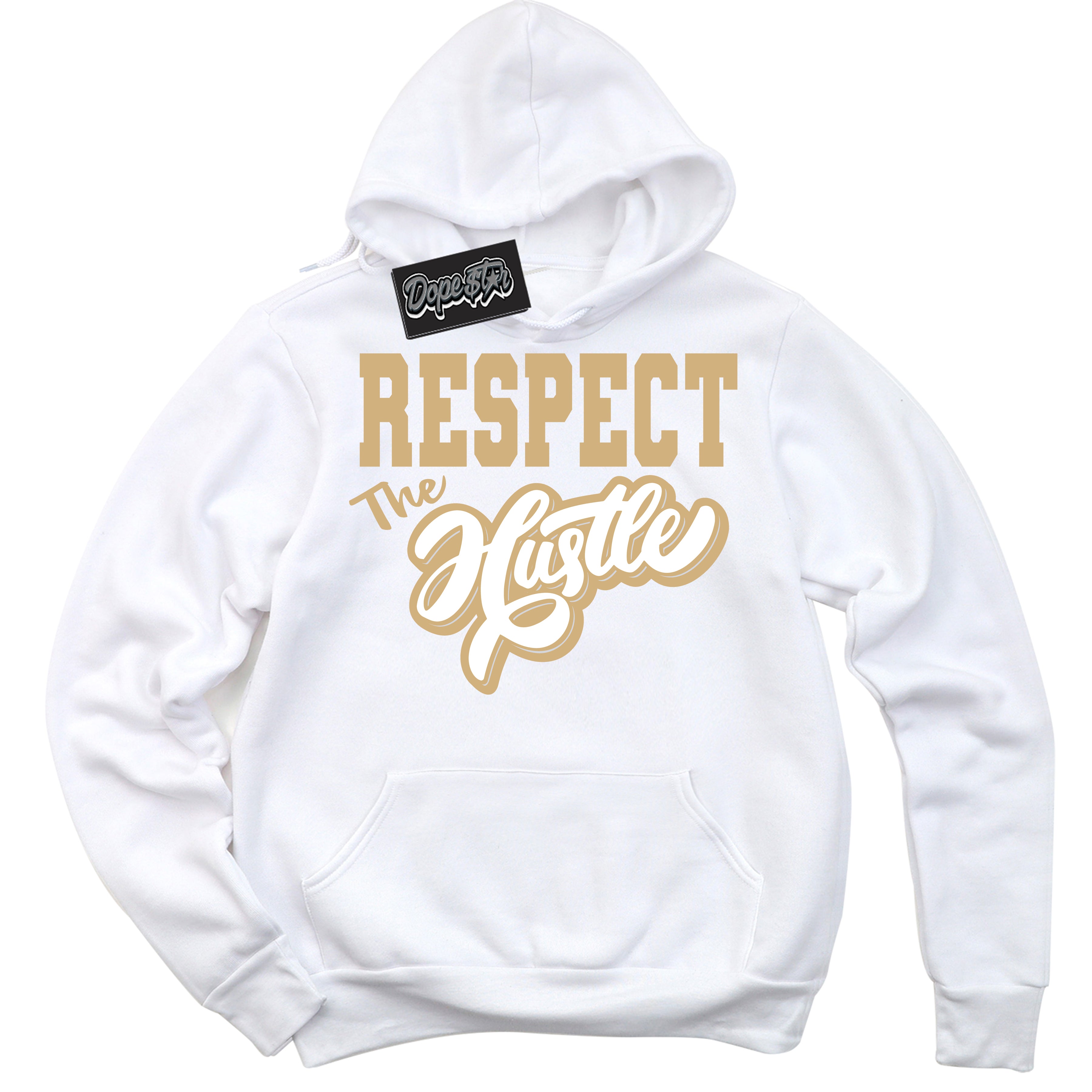 Jordan MVP White Metallic Gold ‘Respect The Hustle’ – White Streetwear Hoodie | Sneaker Matching sweatshirt for Jordan MVP White Metallic Gold | Men's and Women's Streetwear Graphic Hoodie by Sneaker Shirts Outlet
