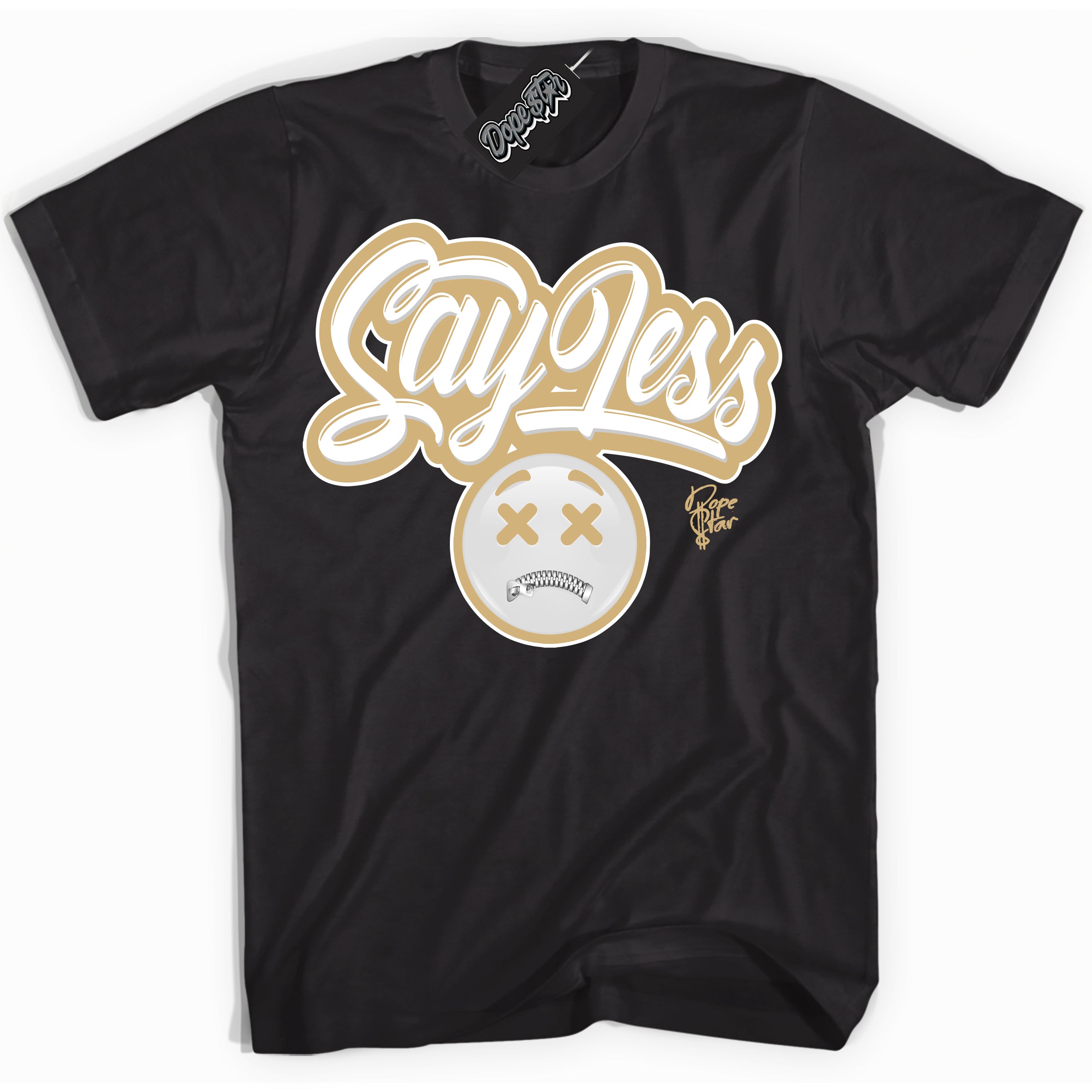 Jordan MVP White Metallic Gold ‘Say Less’ – Black Streetwear T-Shirt | Sneaker Matching shirt for Jordan MVP White Metallic Gold | Men's and Women's Streetwear Graphic Tee by Sneaker Shirts Outlet.