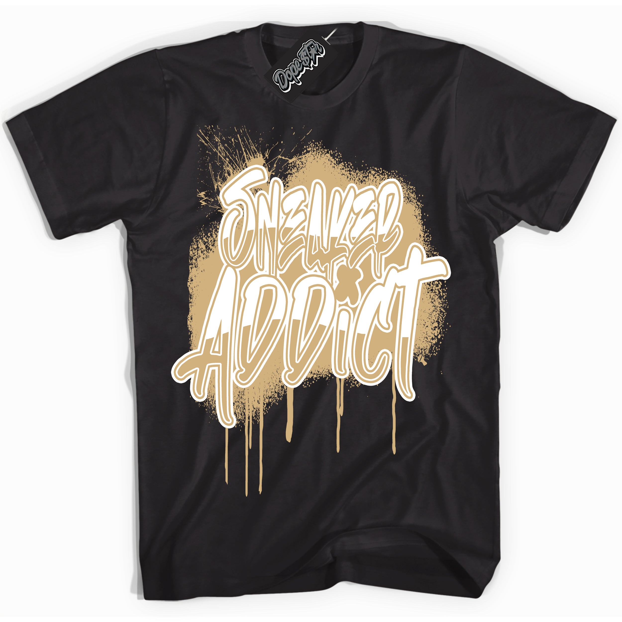 Jordan MVP White Metallic Gold ‘Sneaker Addict’ – Black Streetwear T-Shirt | Sneaker Matching shirt for Jordan MVP White Metallic Gold | Men's and Women's Streetwear Graphic Tee by Sneaker Shirts Outlet.