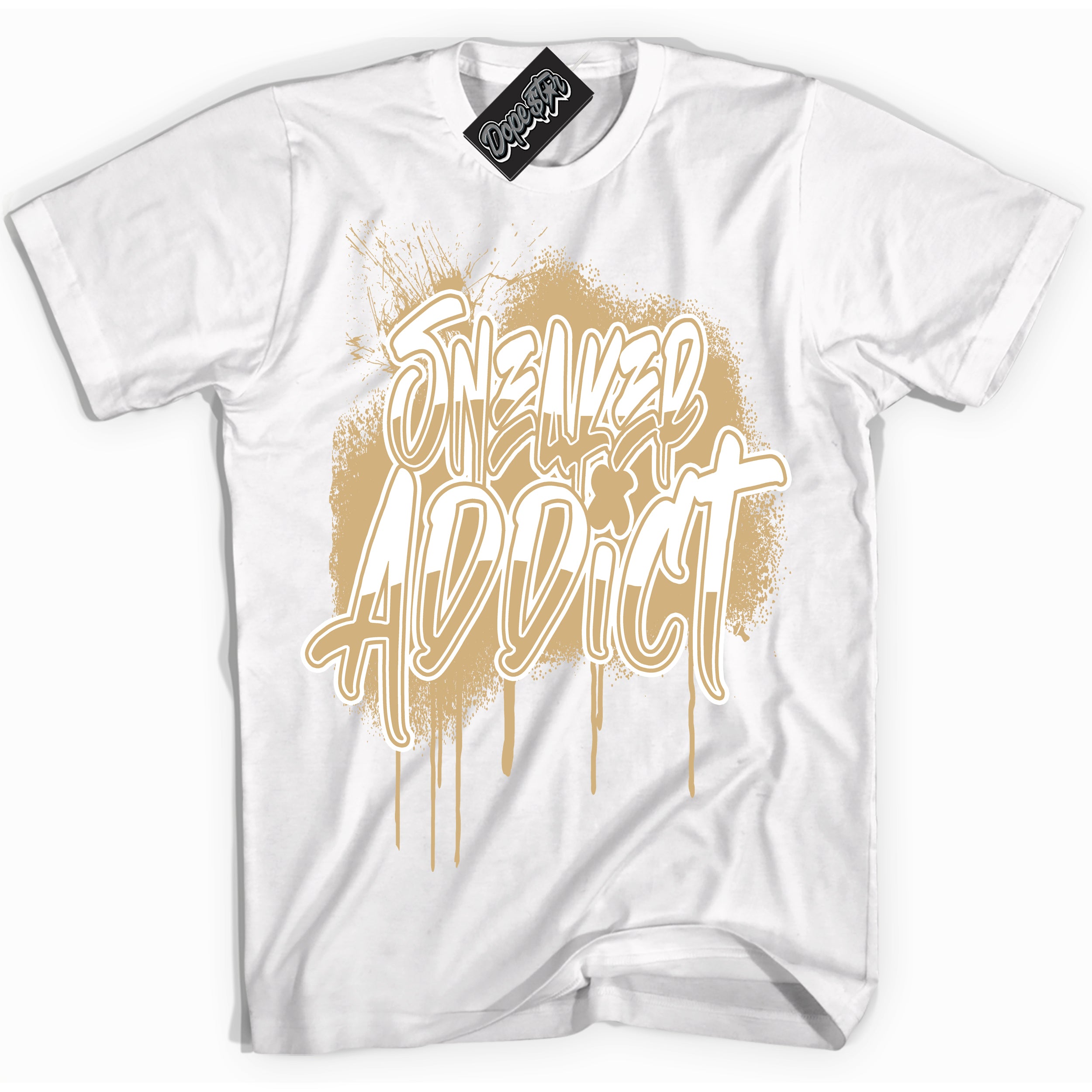 Jordan MVP White Metallic Gold ‘Sneaker Addict’ – White Streetwear T-Shirt | Sneaker Matching shirt for Jordan MVP White Metallic Gold | Men's and Women's Streetwear Graphic Tee by Sneaker Shirts Outlet.