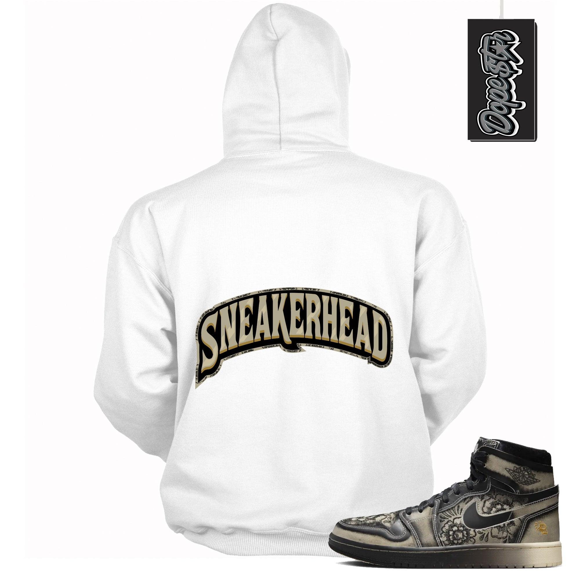Cool White graphic tee with “ Sneaker Head ” print, that perfectly matches Air Jordan 1 High Zoom Comfort 2 Dia de Muertos Black and Pale Ivory sneakers