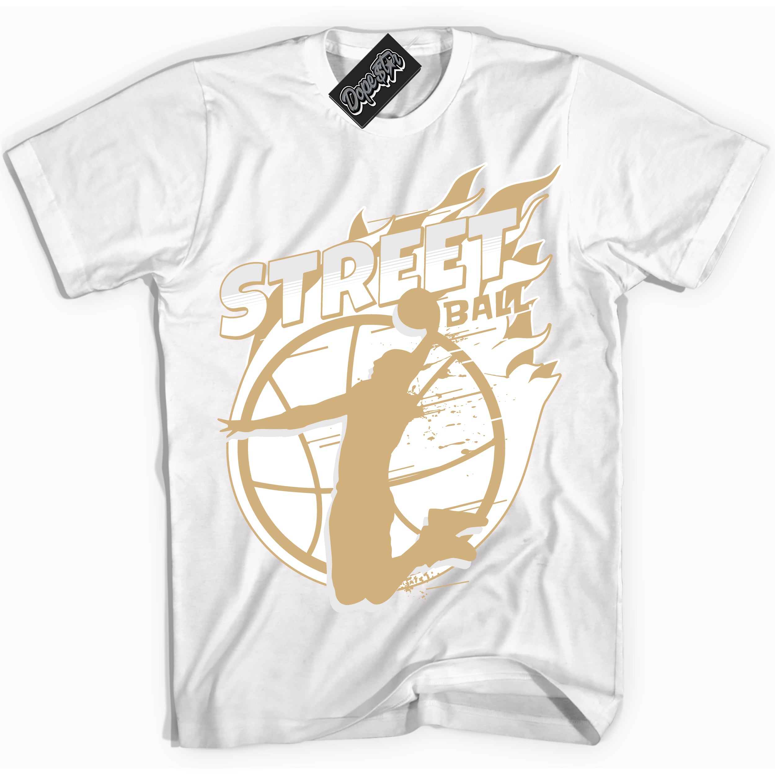 Jordan MVP White Metallic Gold ‘Street Ball’ – White Streetwear T-Shirt | Sneaker Matching shirt for Jordan MVP White Metallic Gold | Men's and Women's Streetwear Graphic Tee by Sneaker Shirts Outlet.