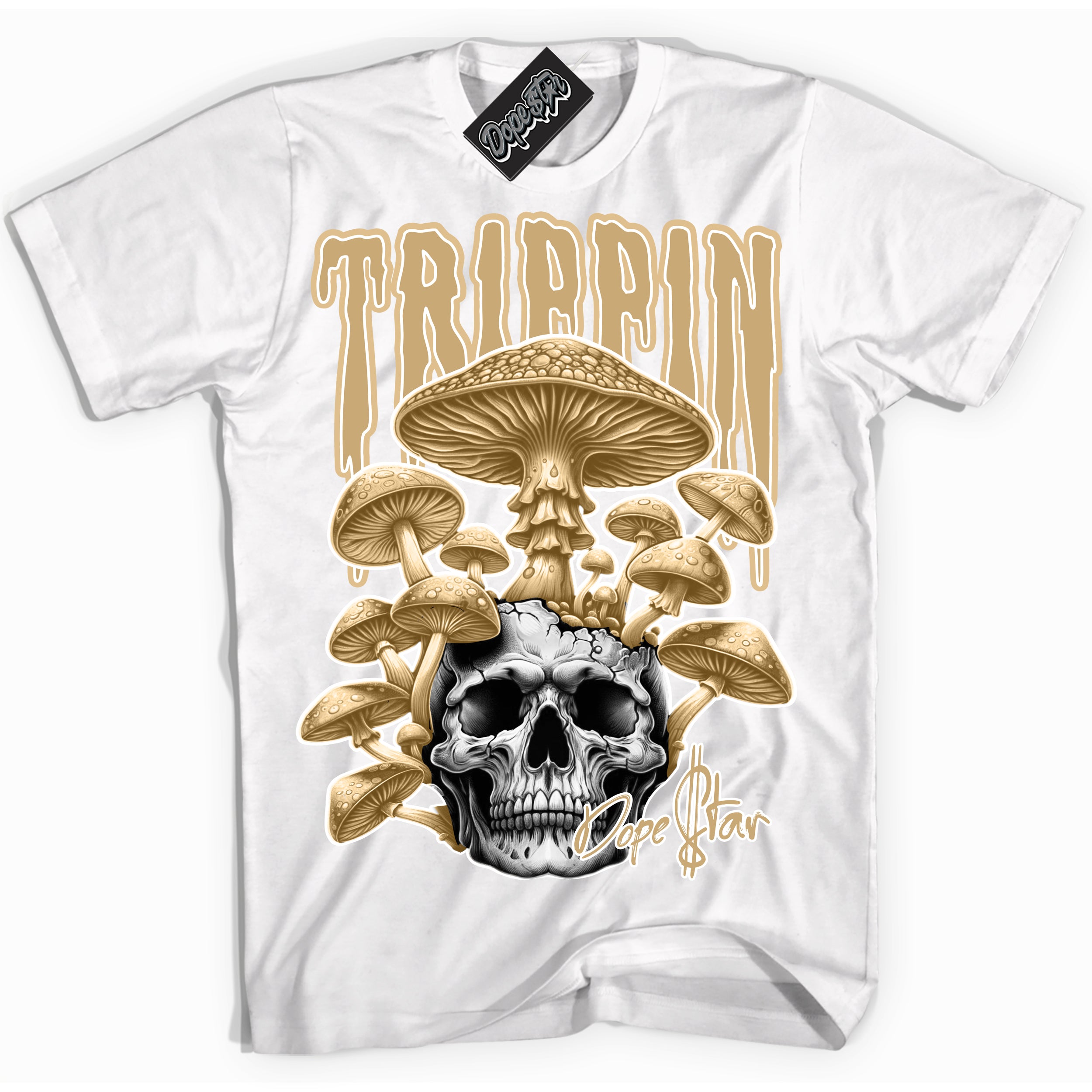 Jordan MVP White Metallic Gold ‘Trippin’ – White Streetwear T-Shirt | Sneaker Matching shirt for Jordan MVP White Metallic Gold | Men's and Women's Streetwear Graphic Tee by Sneaker Shirts Outlet.