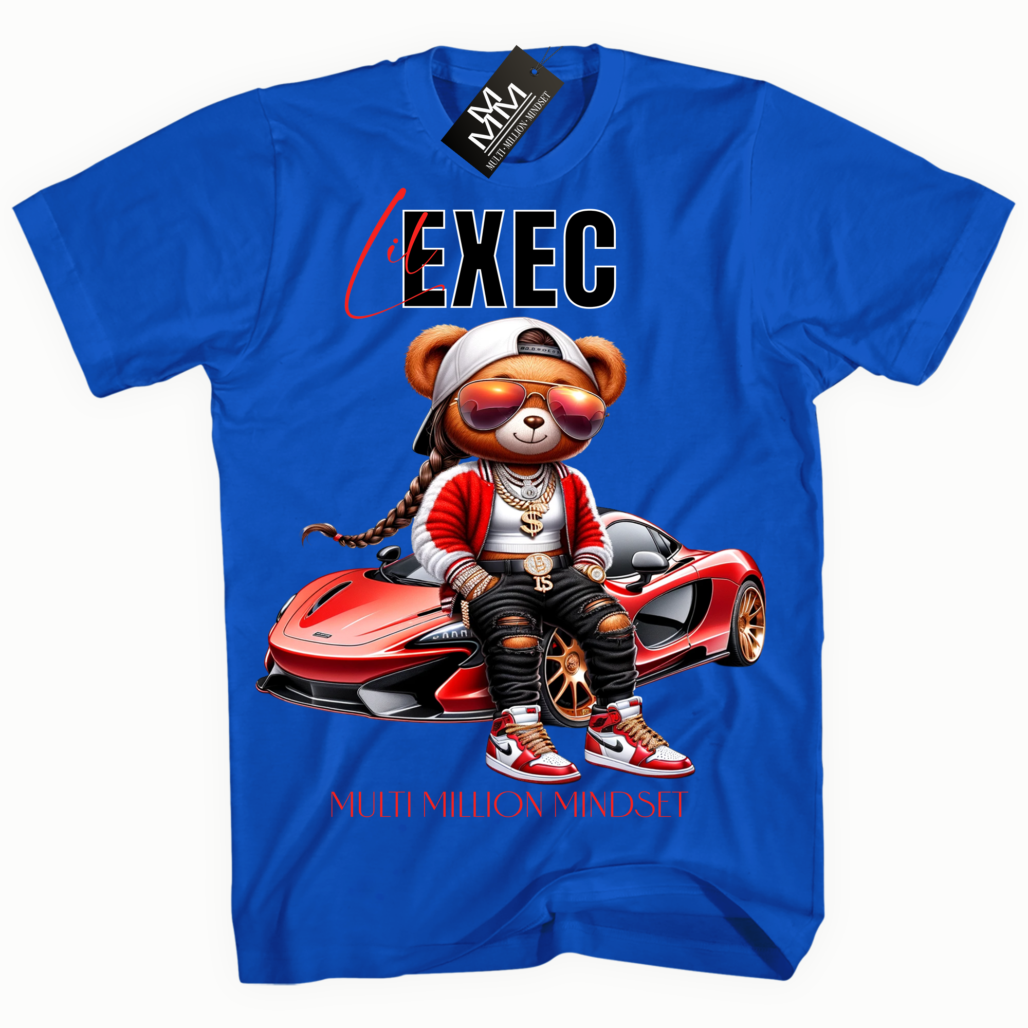 Mind Blowin lil EXEC® Boss Lady Red Bear Graphic Royal Tee By Multi Million Mindset®
