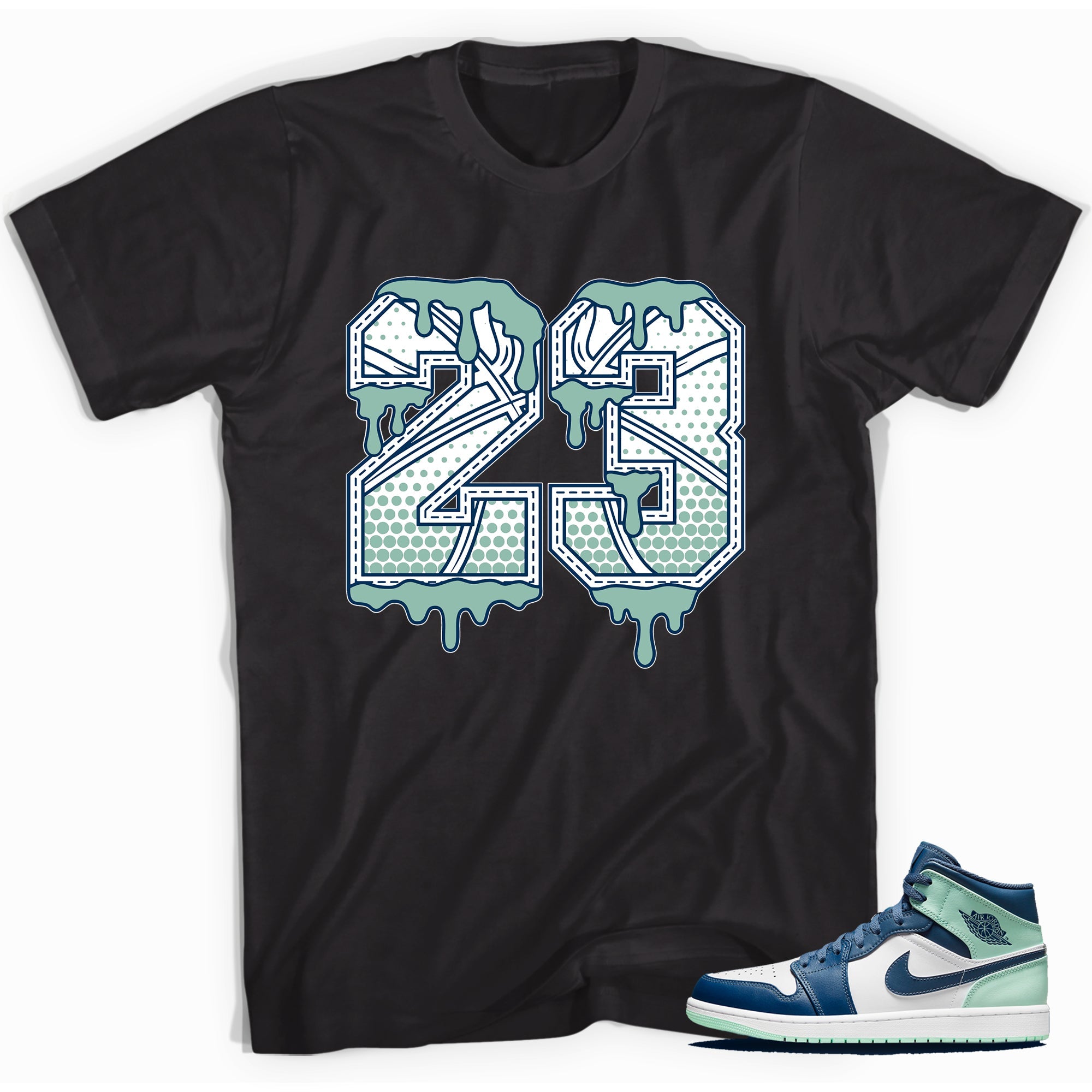 AJ 1 Mid Mystic Navy Mint Foam Shirt photo