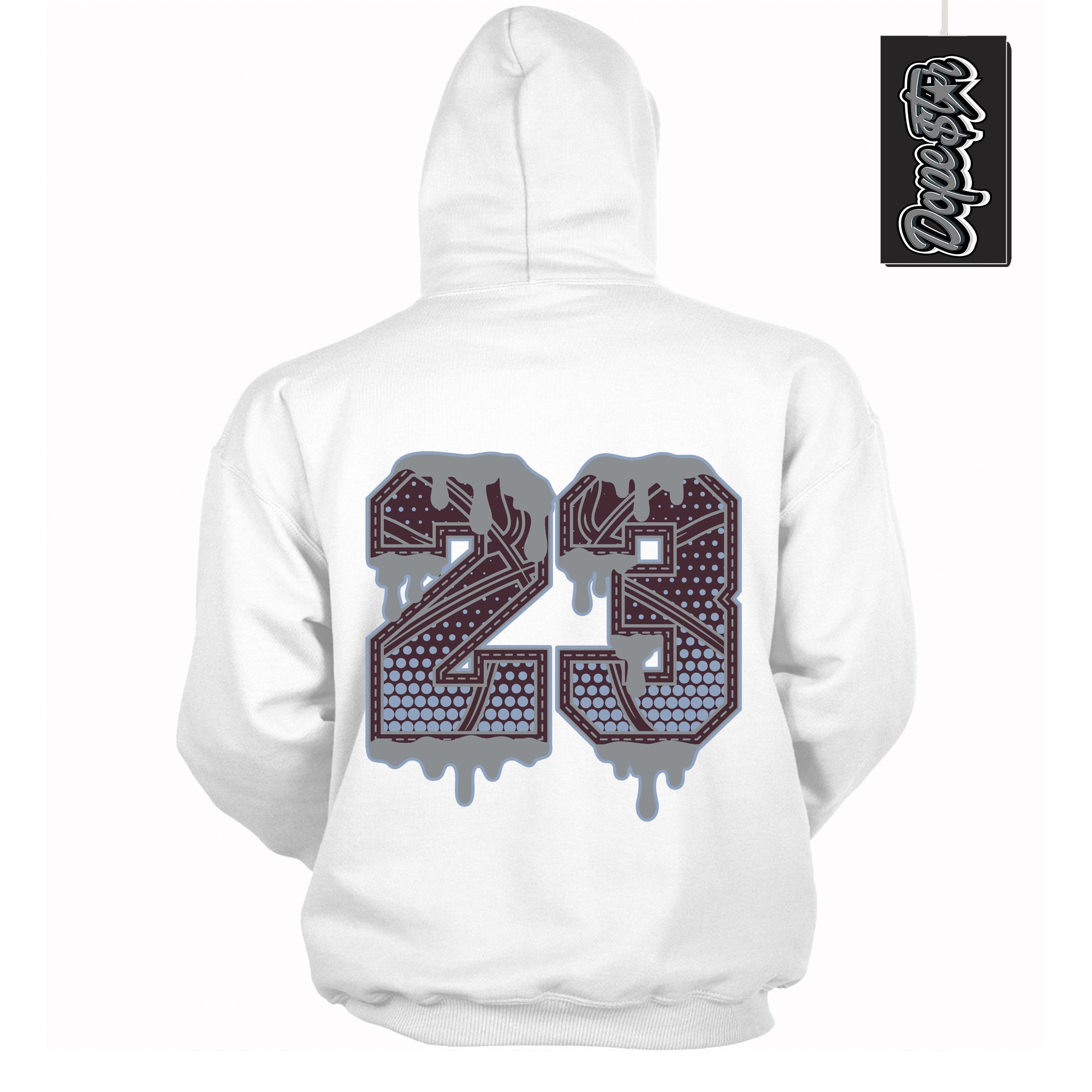 Cool White Hoodie with “ 23 Ball ”  design that Perfectly Matches Burgundy 5s Sneakers.