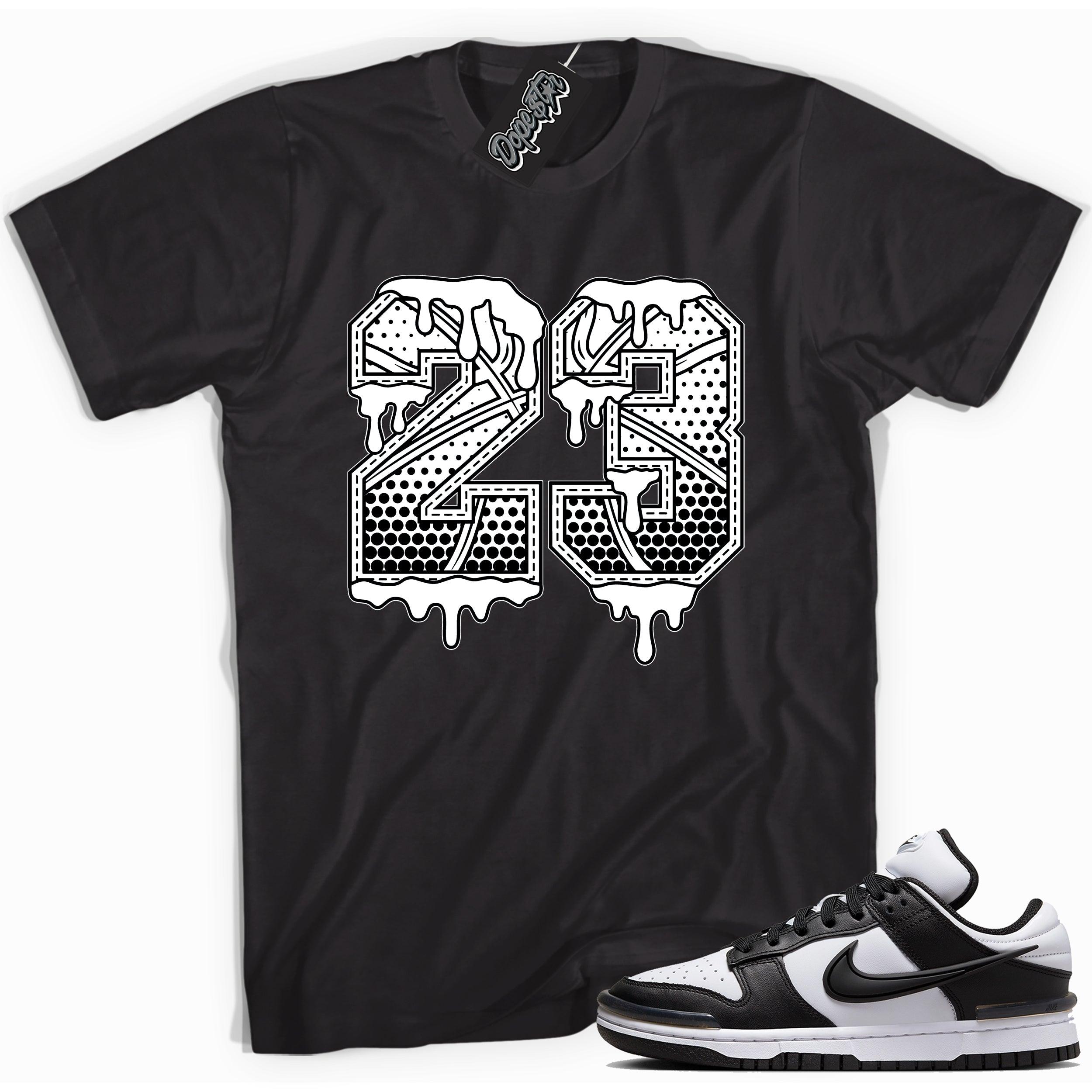 Cool black graphic tee with '23 basketball ' print, that perfectly matches Nike Dunk Low Twist Panda sneakers.