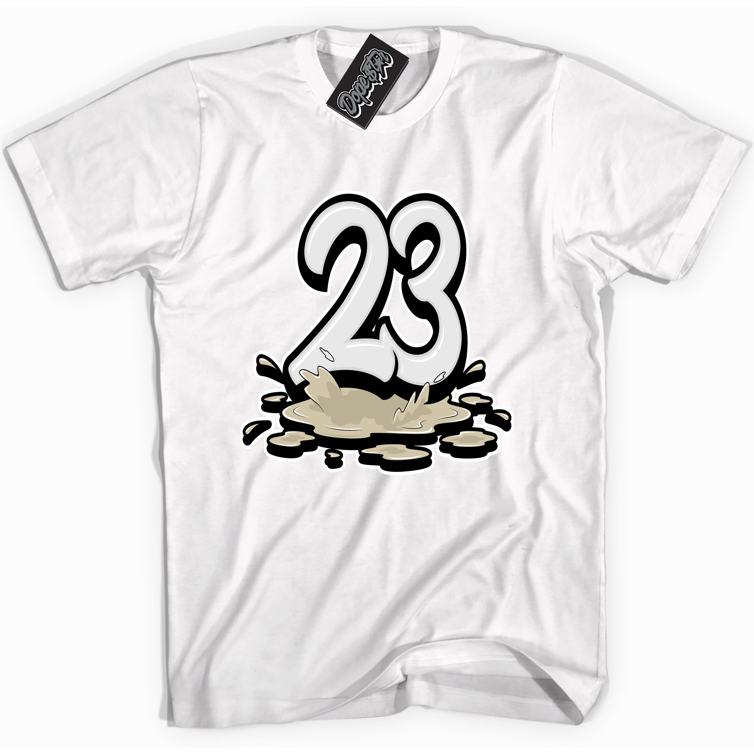 Cool White graphic tee with “ 23 Melting  ” print, that perfectly matches GRATITUDE 11s  sneakers 
