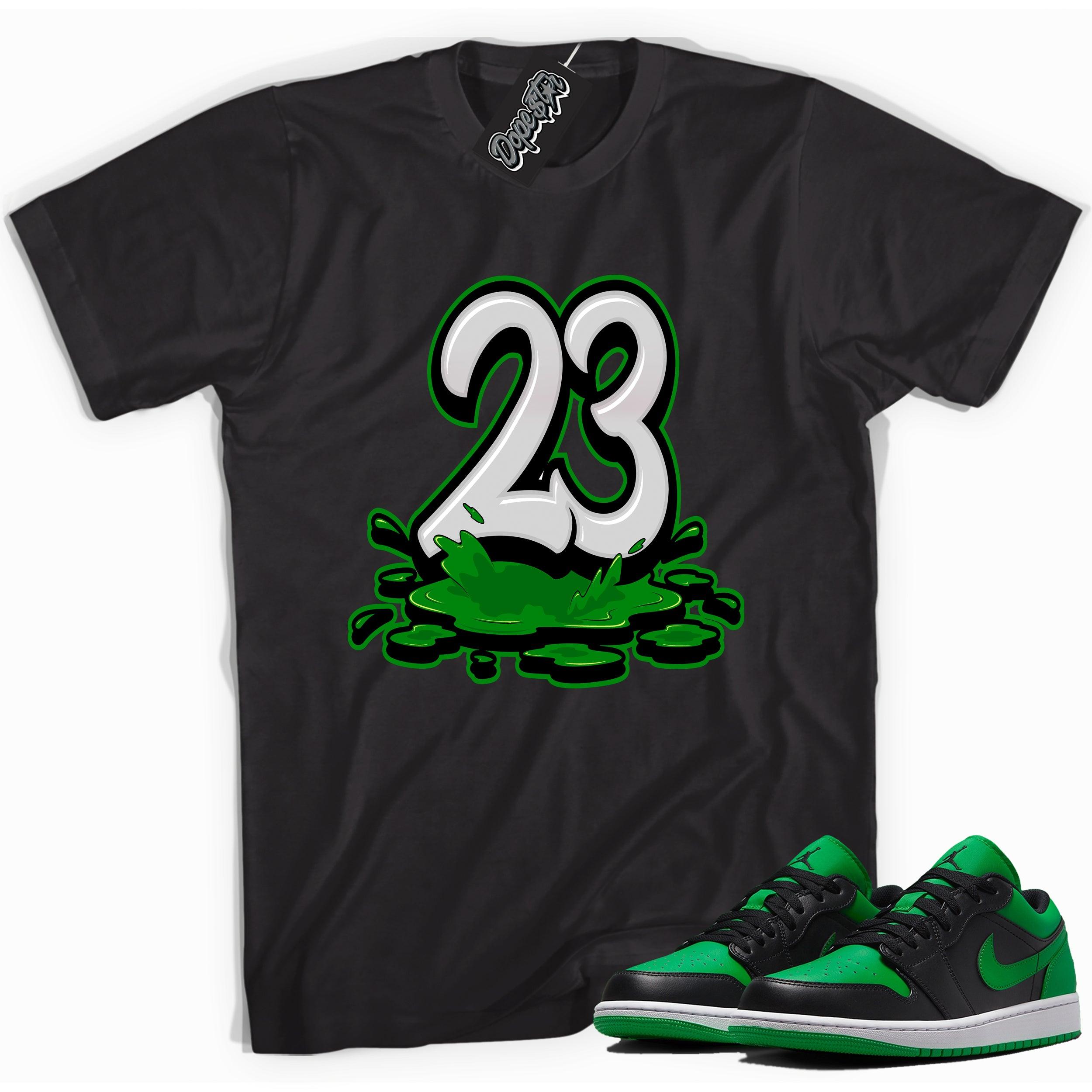 Cool black graphic tee with '23' print, that perfectly matches Air Jordan 1 Low Lucky Green sneakers