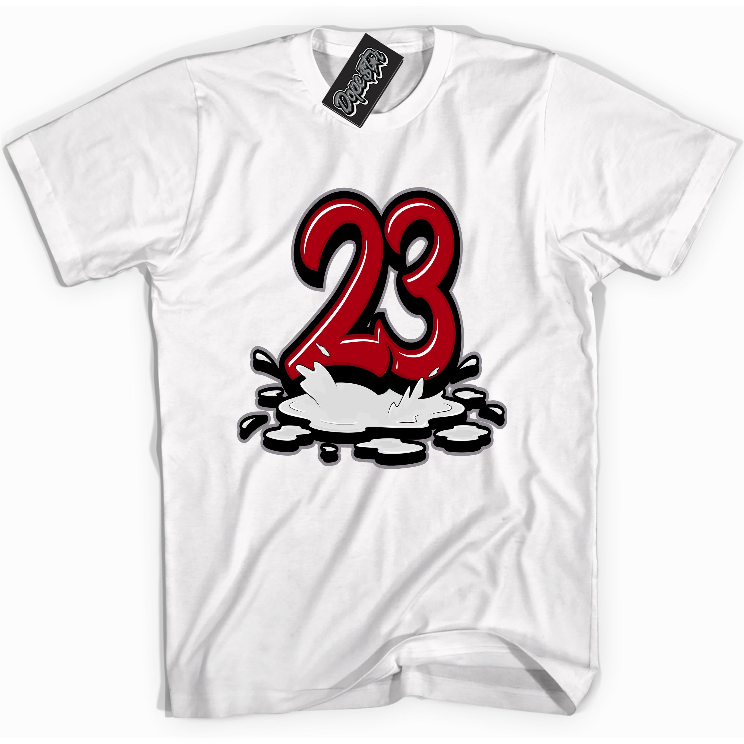 Cool White Shirt with “ 23 Melting” design that perfectly matches Bred Reimagined 4s Jordans.