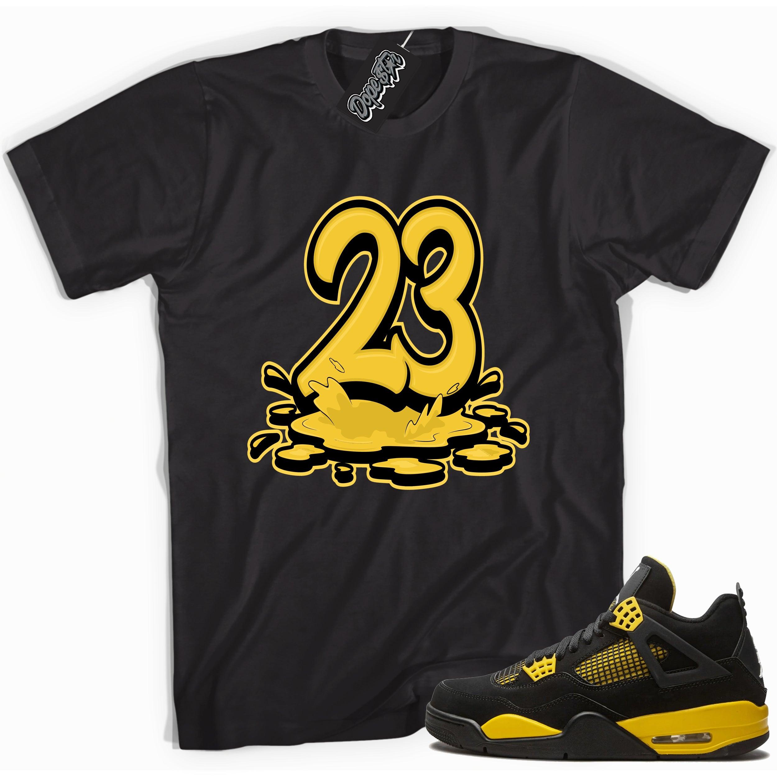 Cool black graphic tee with '23' print, that perfectly matches  Air Jordan 4 Thunder sneakers