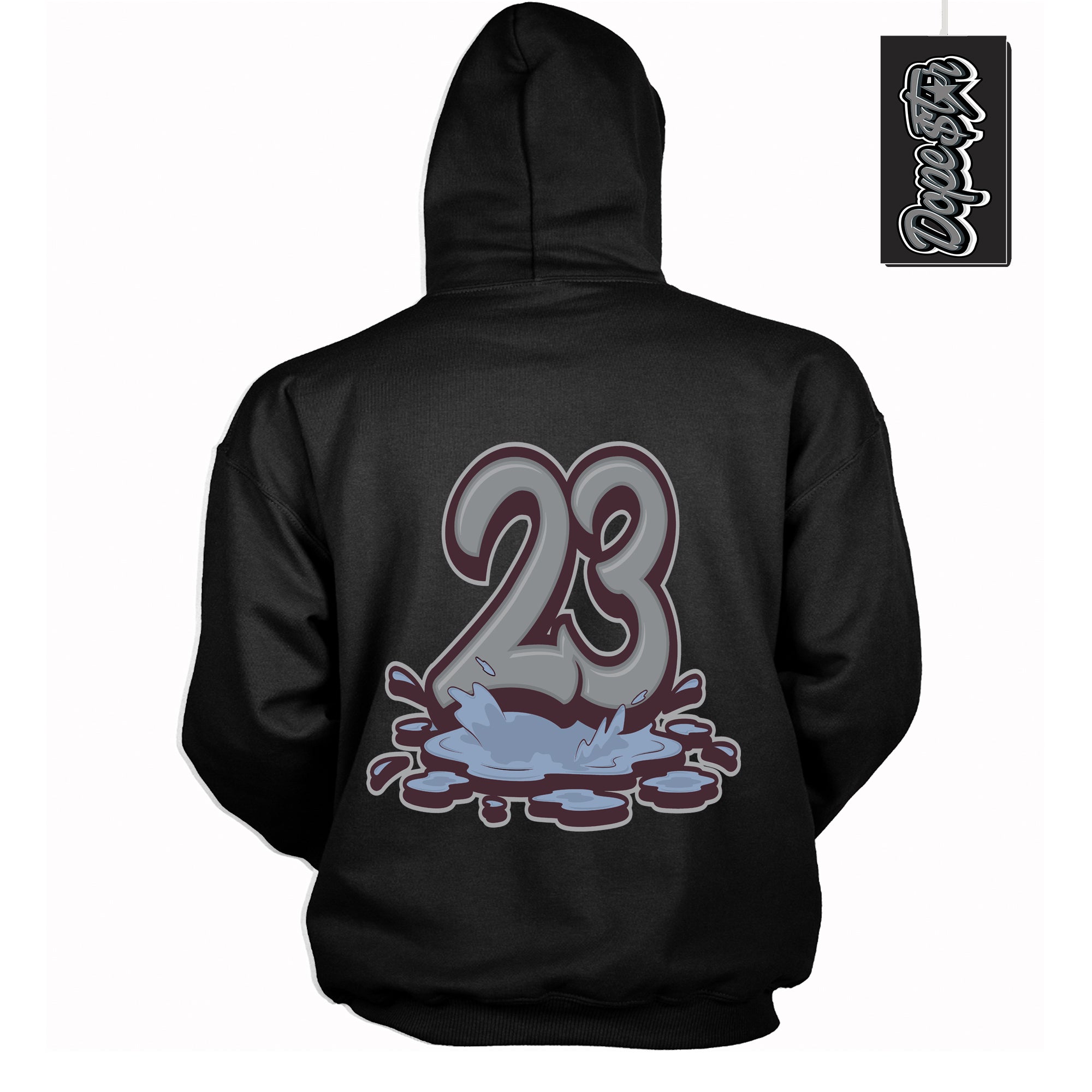 Cool Black Hoodie with “ 23 Melting ”  design that Perfectly Matches Burgundy 5s Sneakers.