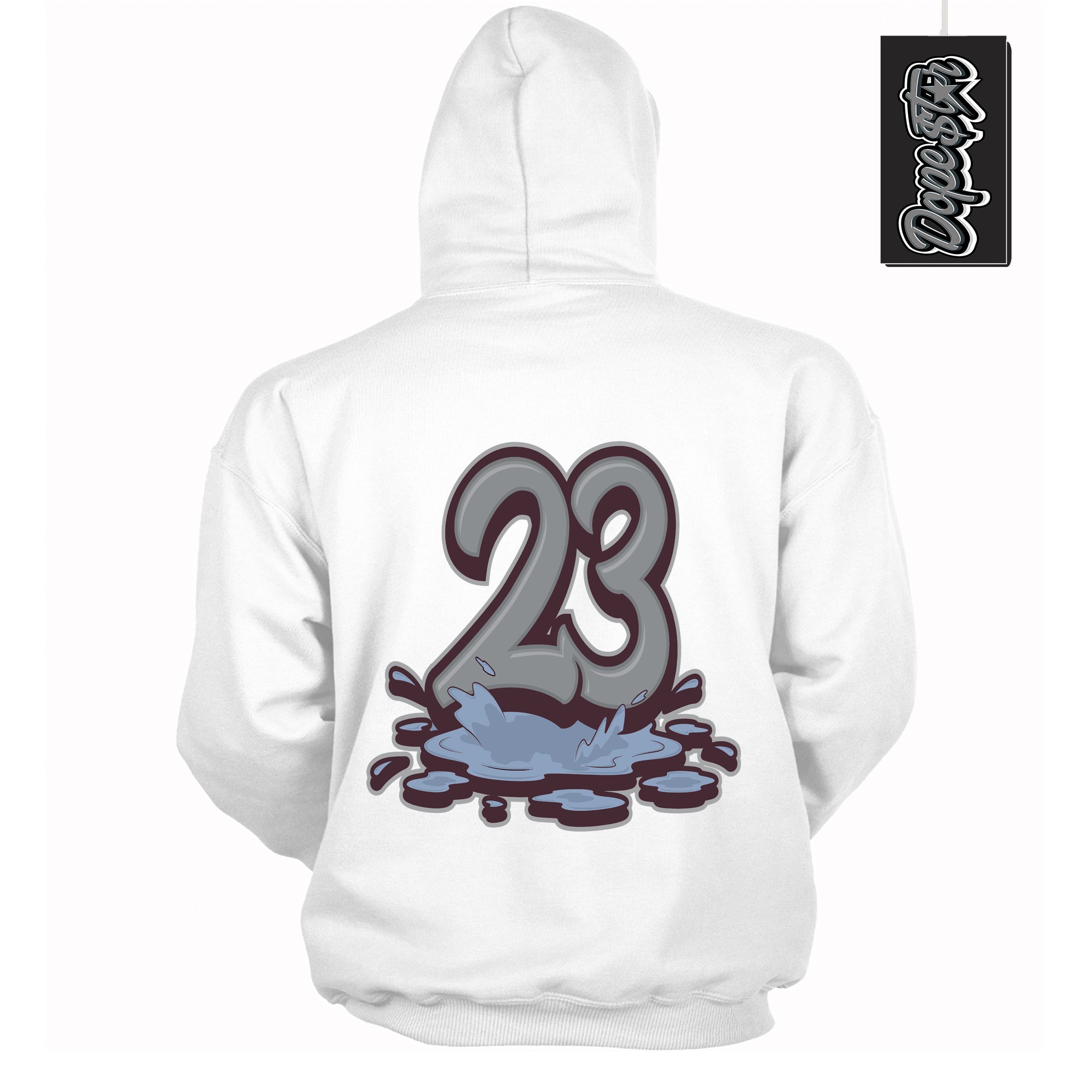 Cool White Hoodie with “ 23 Melting ”  design that Perfectly Matches Burgundy 5s Sneakers.