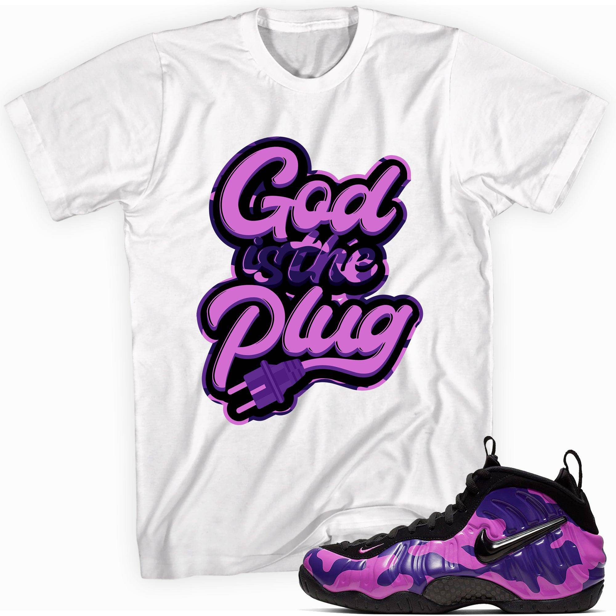 Air Foamposite One Purple Camo Shirt God Is