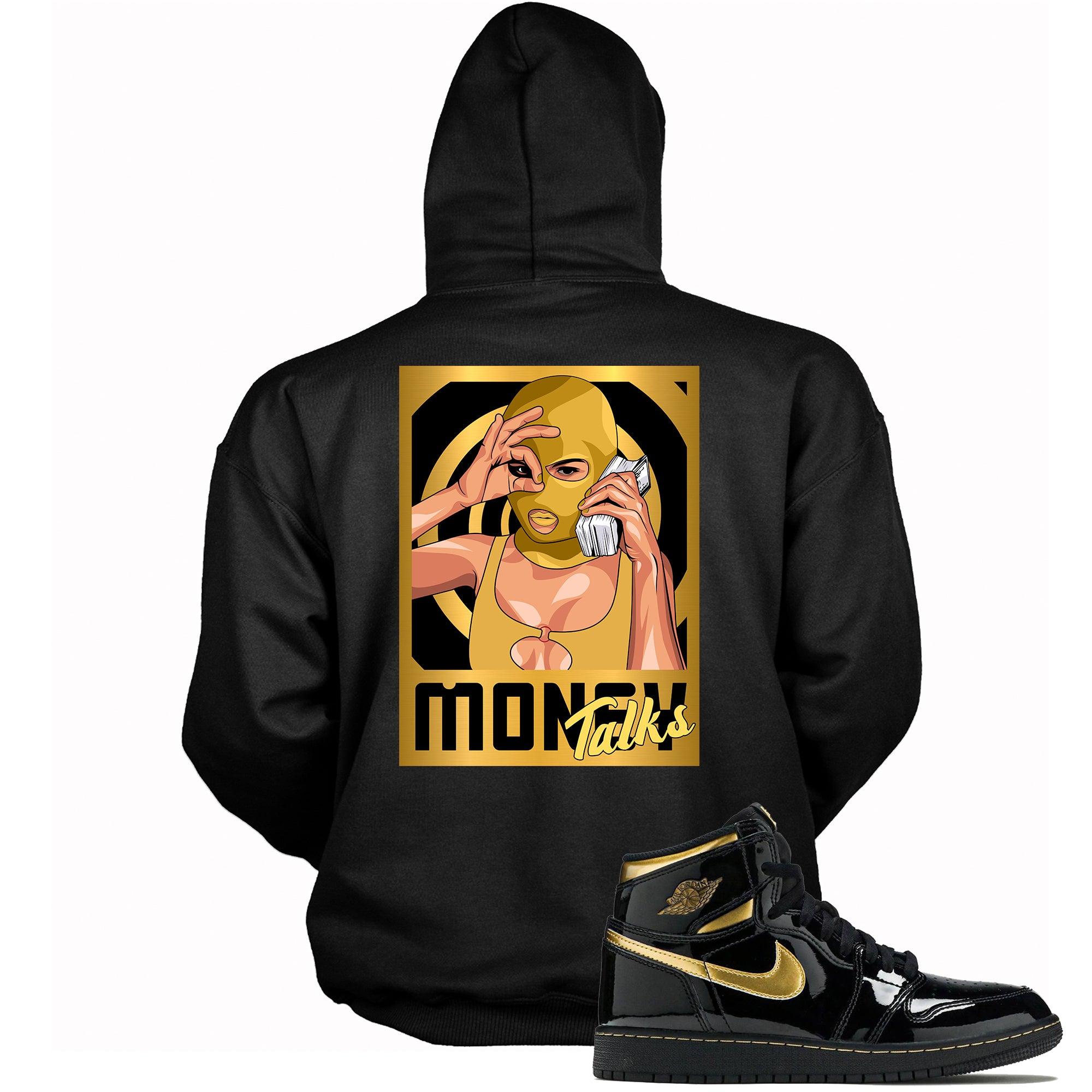 1 RETRO HIGH Black Metallic Gold Hoodie Money Talks