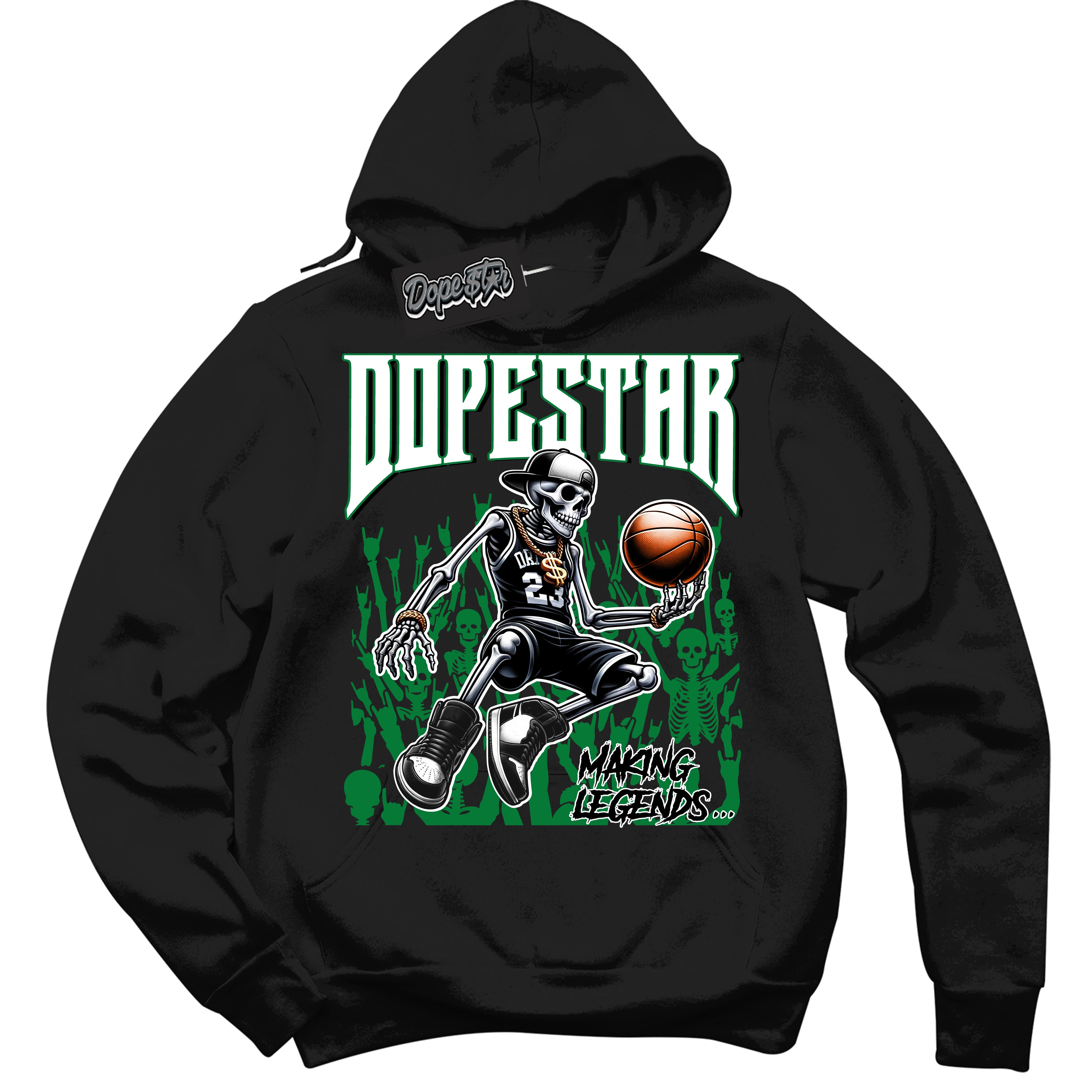 Cool Black Hoodie with “ Making Legends ”  design that Perfectly Matches Lucky Green 5s Sneakers.