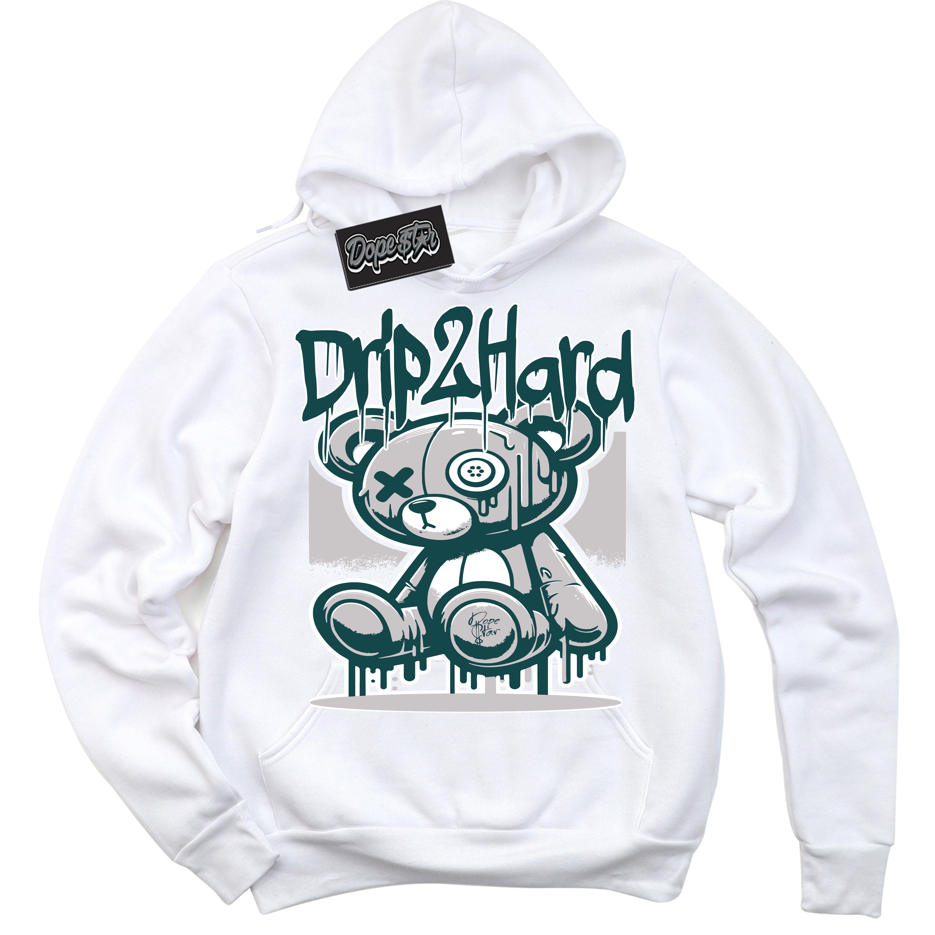 Cool White Hoodie with “ Drip 2 Hard ”  design that Perfectly Matches Oxidized Green 4s Jordans.