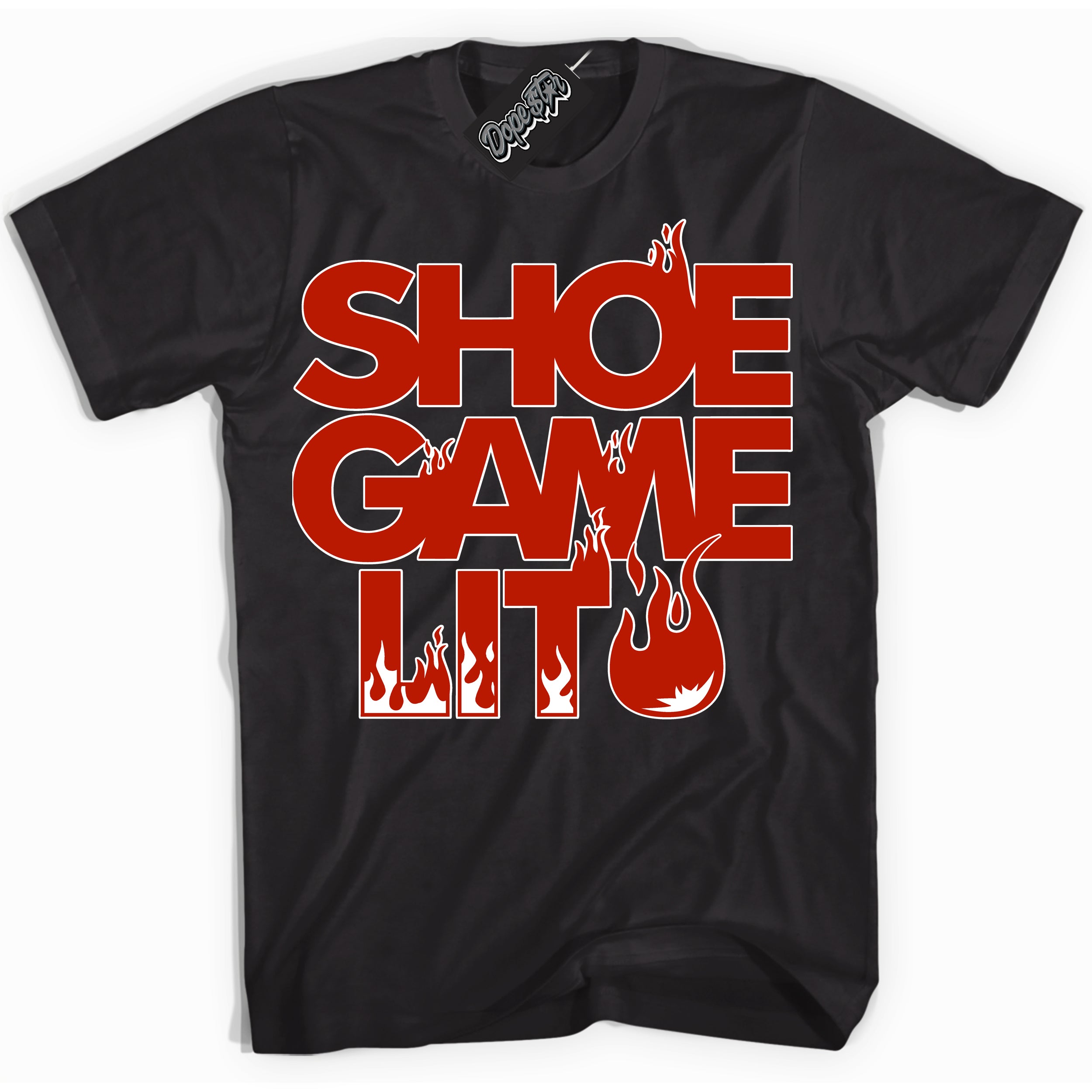 Cool Black Shirt with “ Shoe Game Lit ” design that perfectly matches Cherry 11s Sneakers.