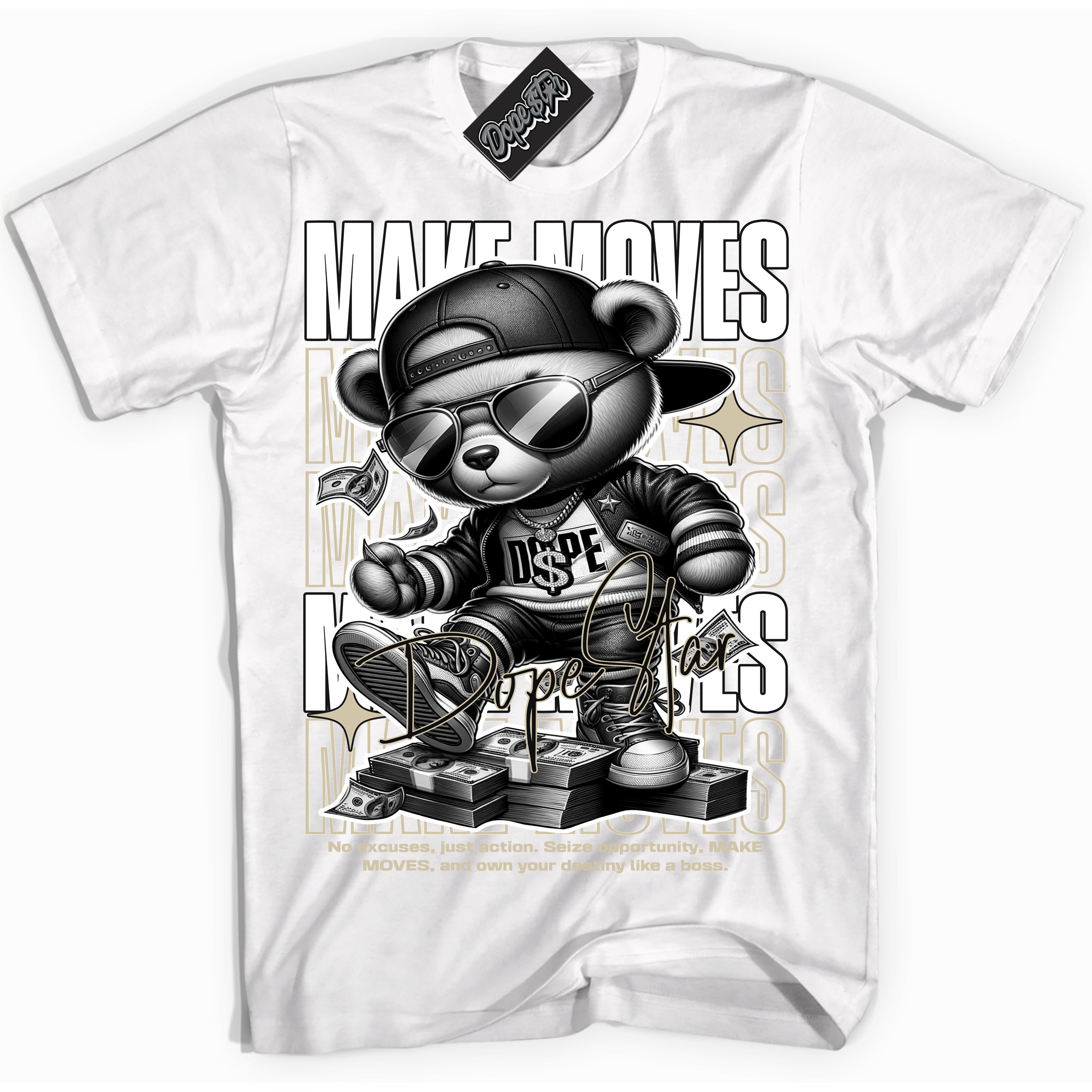 Cool White Shirt with “ Makin Moves” design that perfectly matches Gratitude 11s Sneakers.