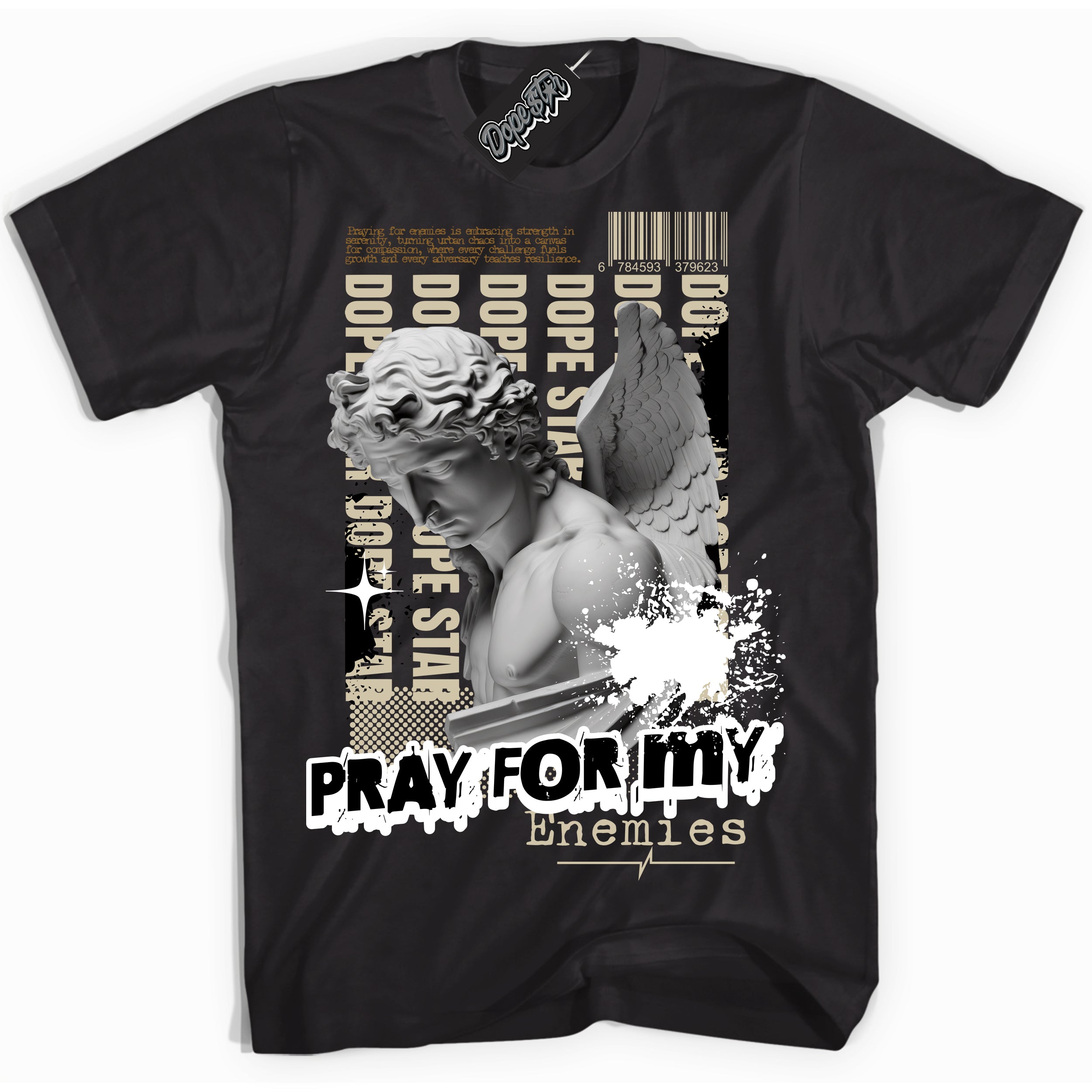 Cool Black Shirt with “ Pray Enemies” design that perfectly matches Gratitude 11s Sneakers.