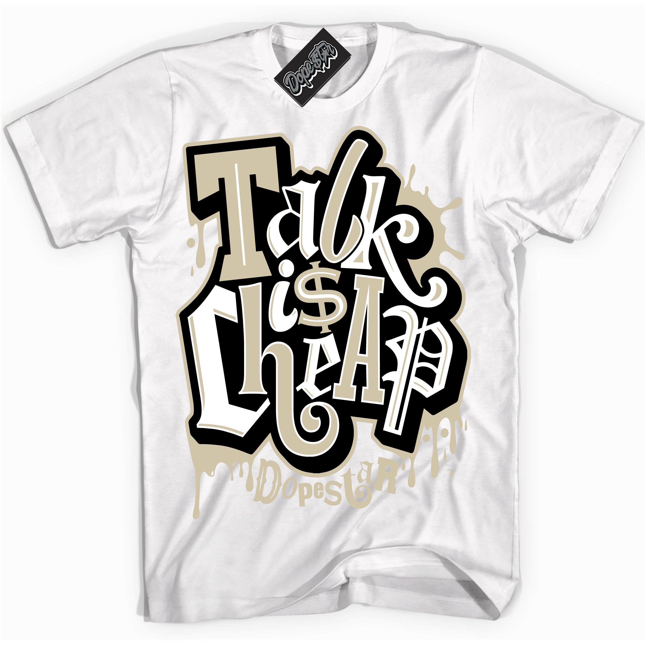 Cool White Shirt with “ Talk Is Cheap” design that perfectly matches Gratitude 11s Sneakers.