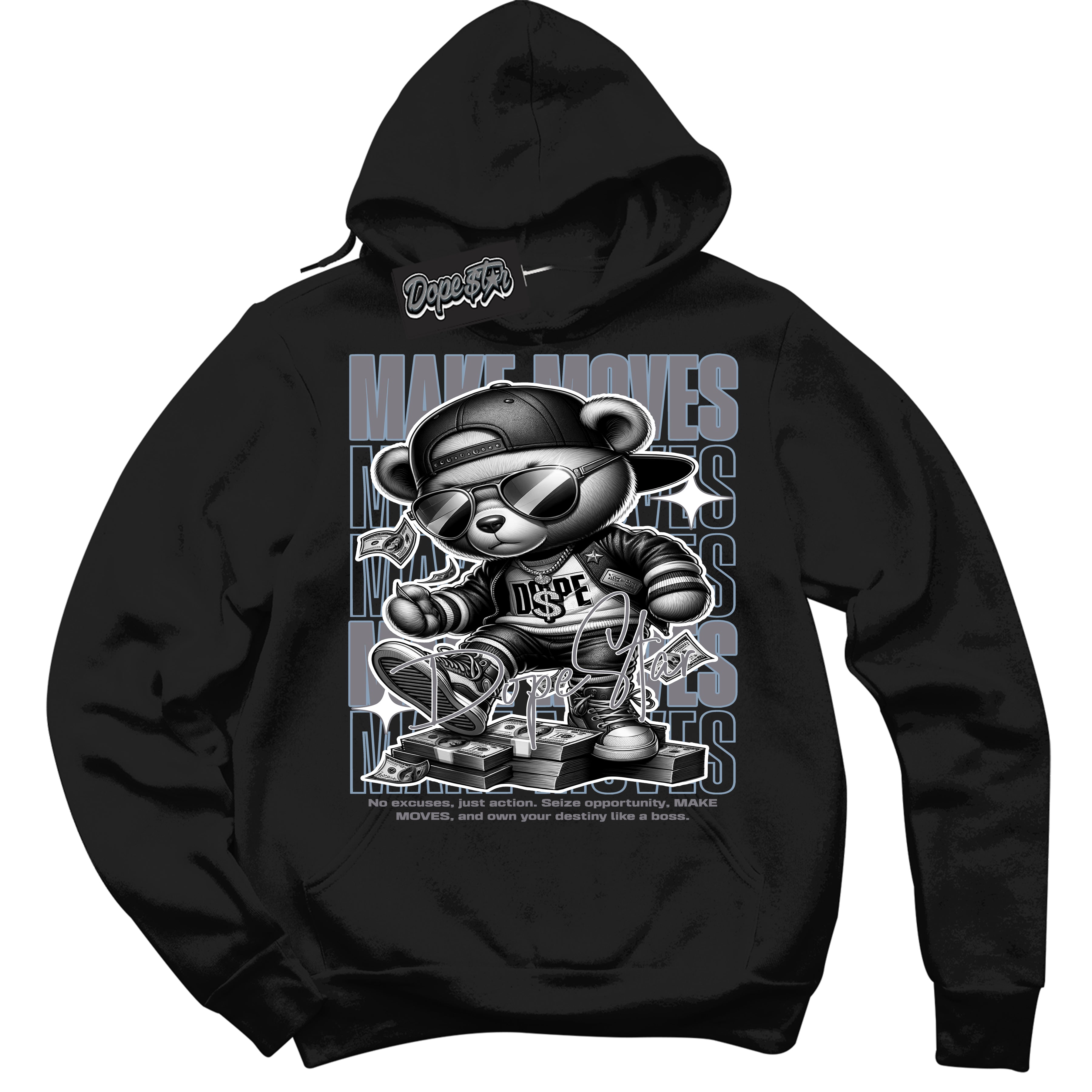 Cool Black Hoodie with “ Makin Moves ”  design that Perfectly Matches Cement Grey 11s Sneakers.