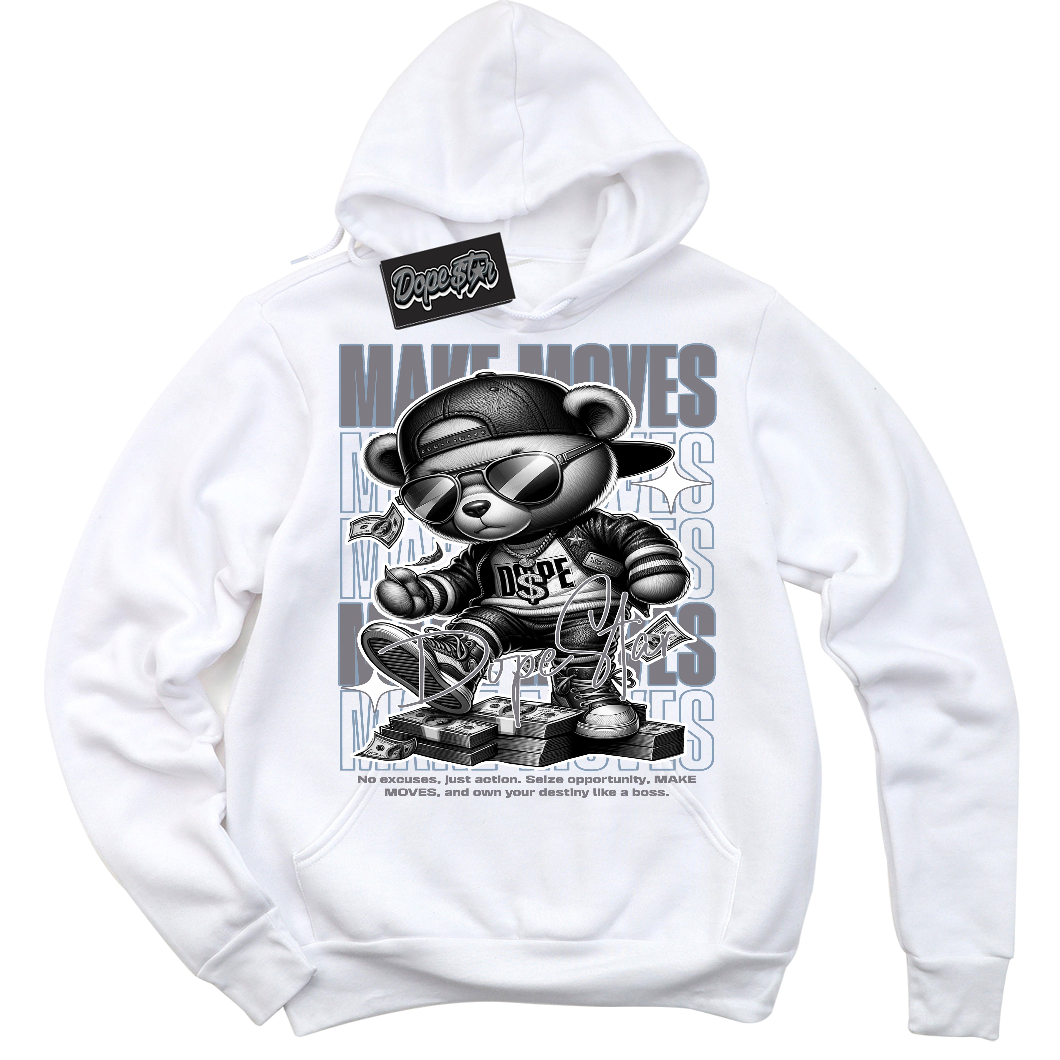 Cool White Hoodie with “ Makin Moves ”  design that Perfectly Matches Cement Grey 11s Sneakers.