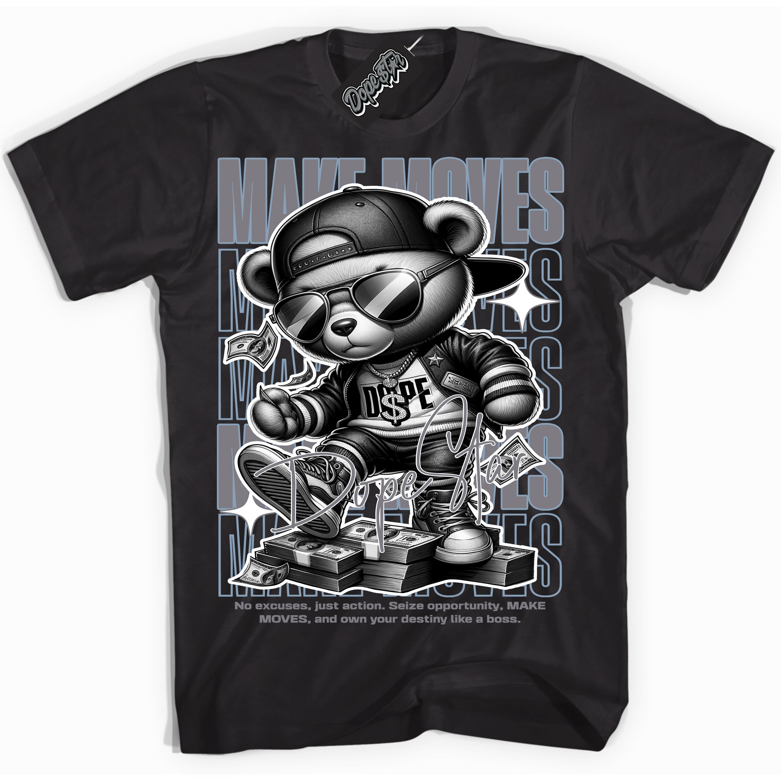 Cool Black Shirt with “ Makin Moves” design that perfectly matches Cement Grey 11s Sneakers.