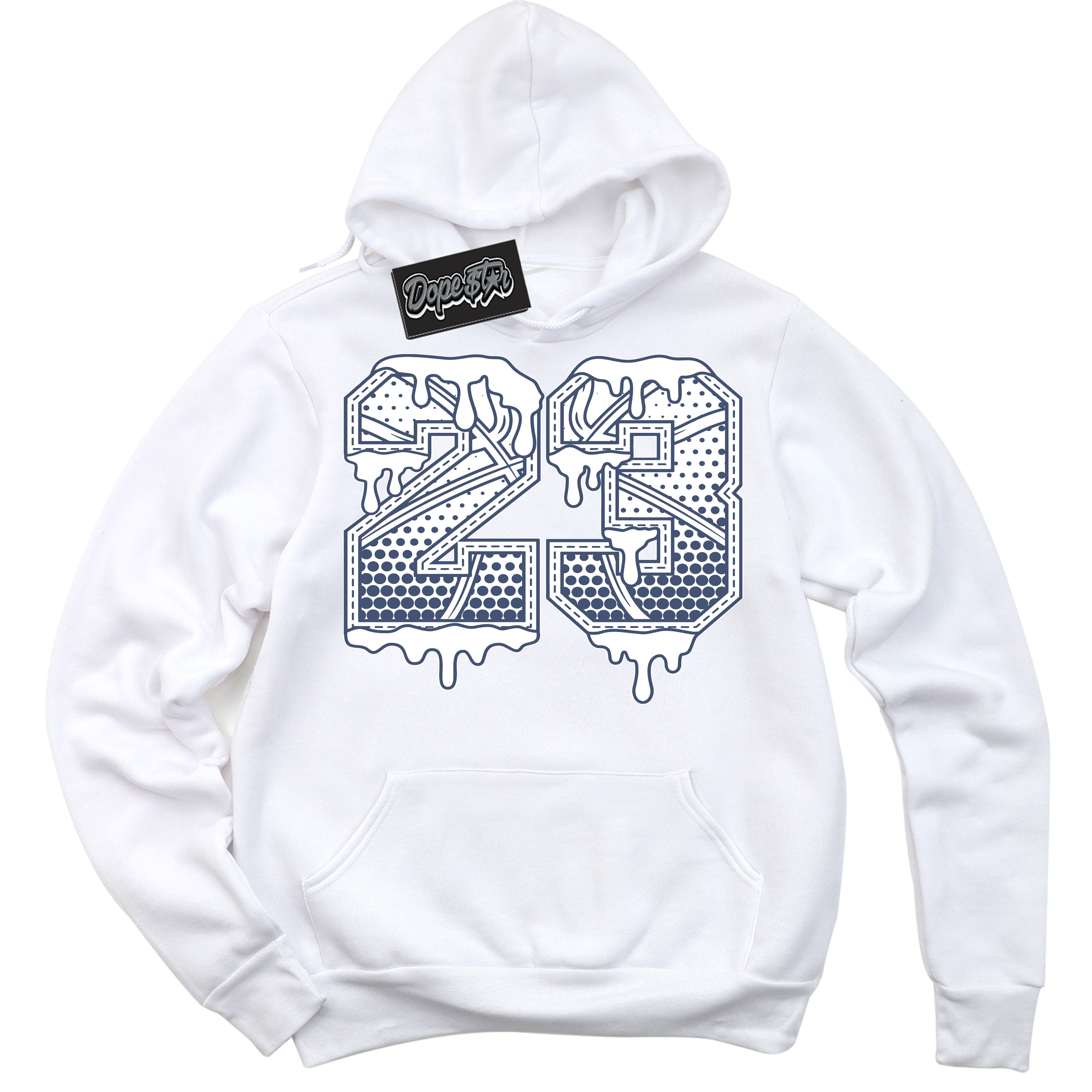 Cool White Hoodie with “ 23 Ball ” design that Perfectly Matches Diffused Blue 11s Jordans.