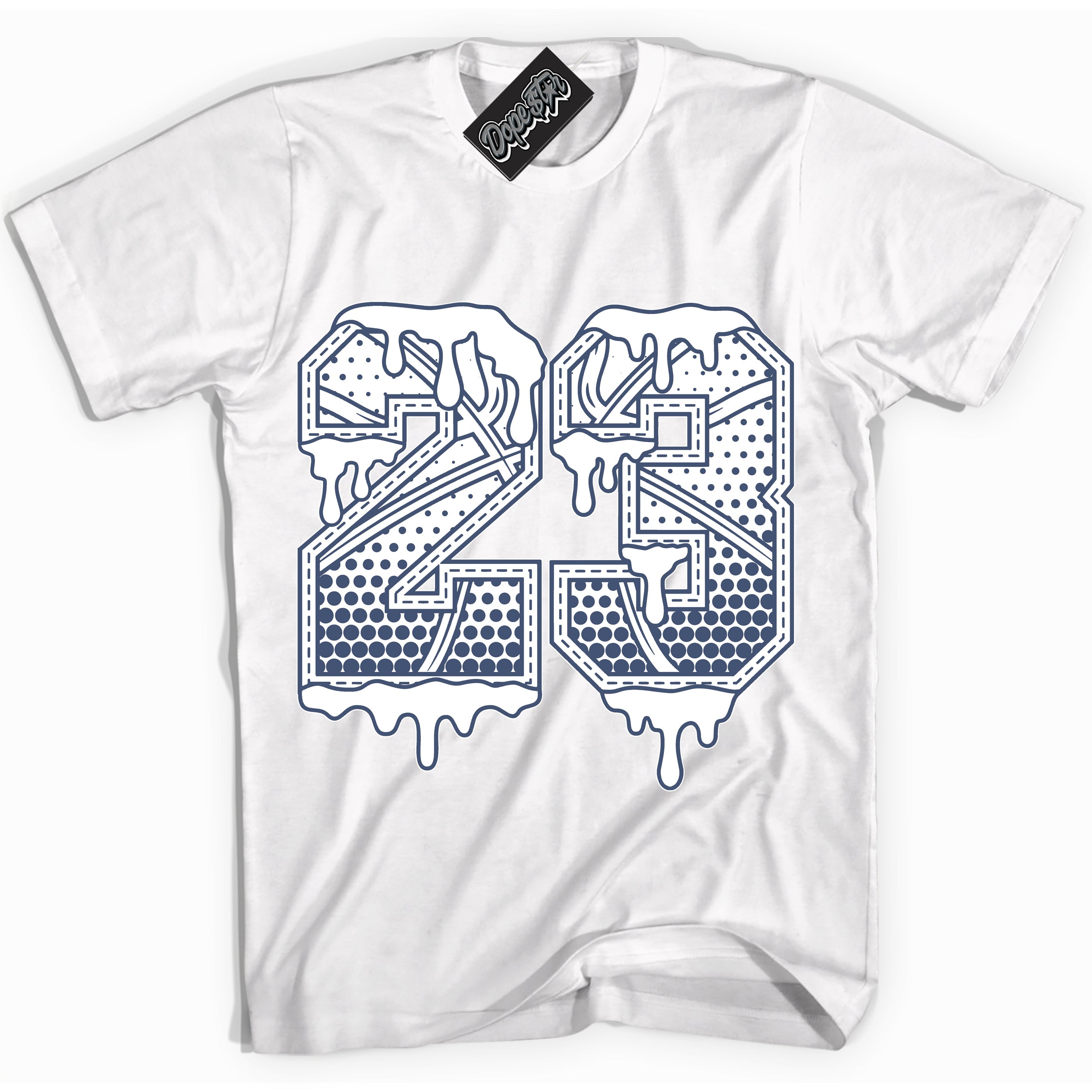 Cool White Shirt with “ 23 Ball ” design that perfectly matches Diffused Blue 11s Jordans.