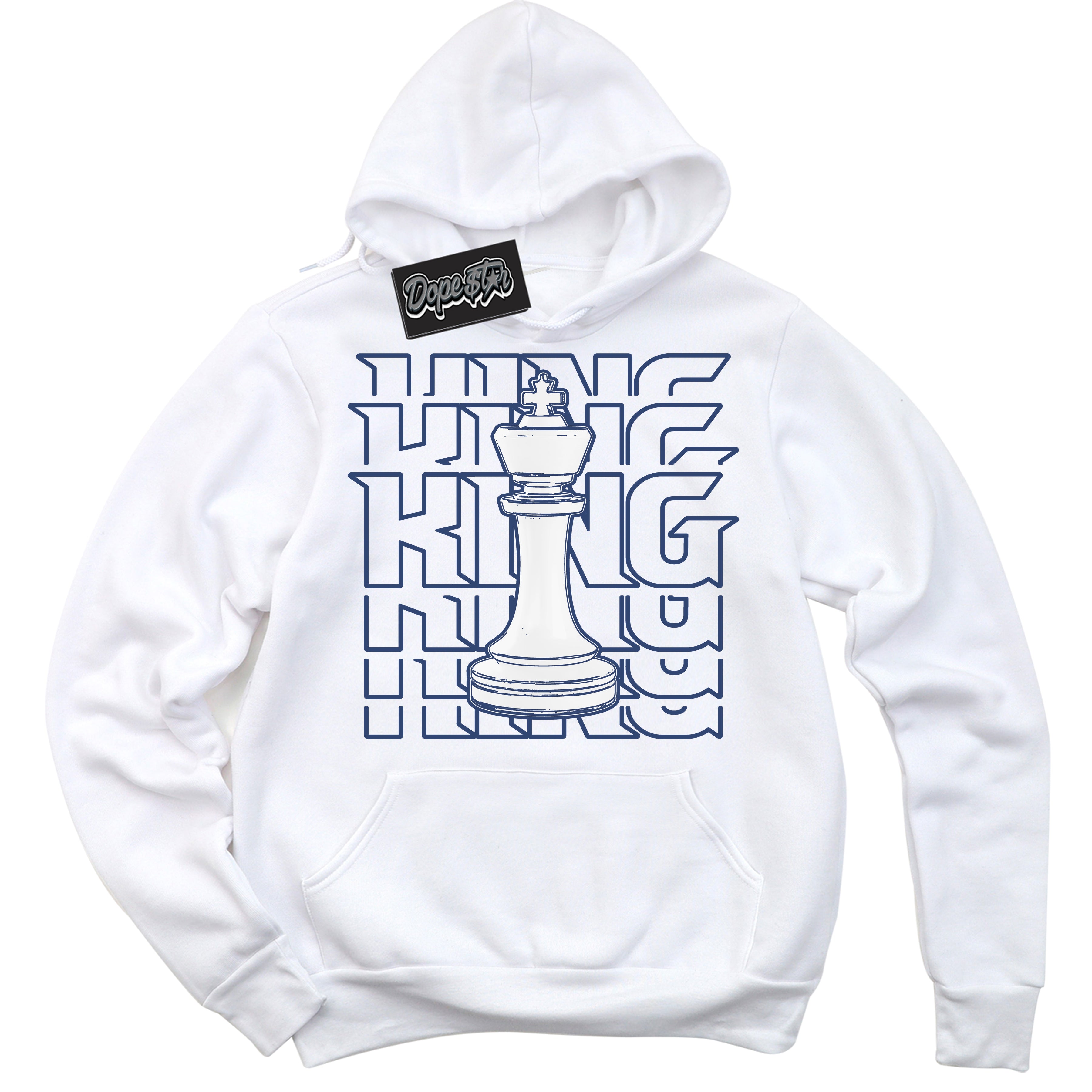 Cool White Hoodie with “King Chess” design that Perfectly Matches Diffused Blue 11s Jordans.