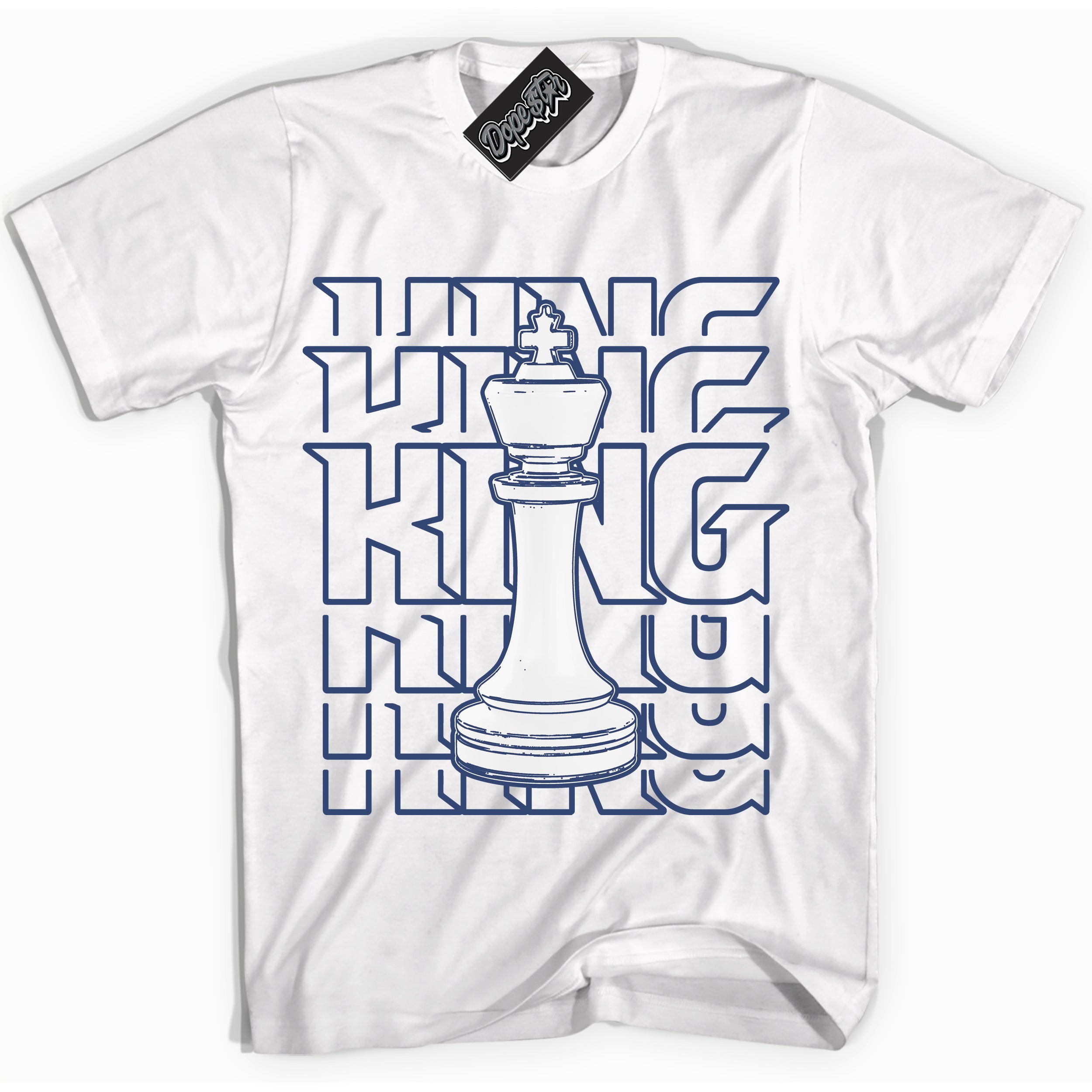 Cool White Shirt with “King Chess” design that perfectly matches Diffused Blue 11s Jordans.