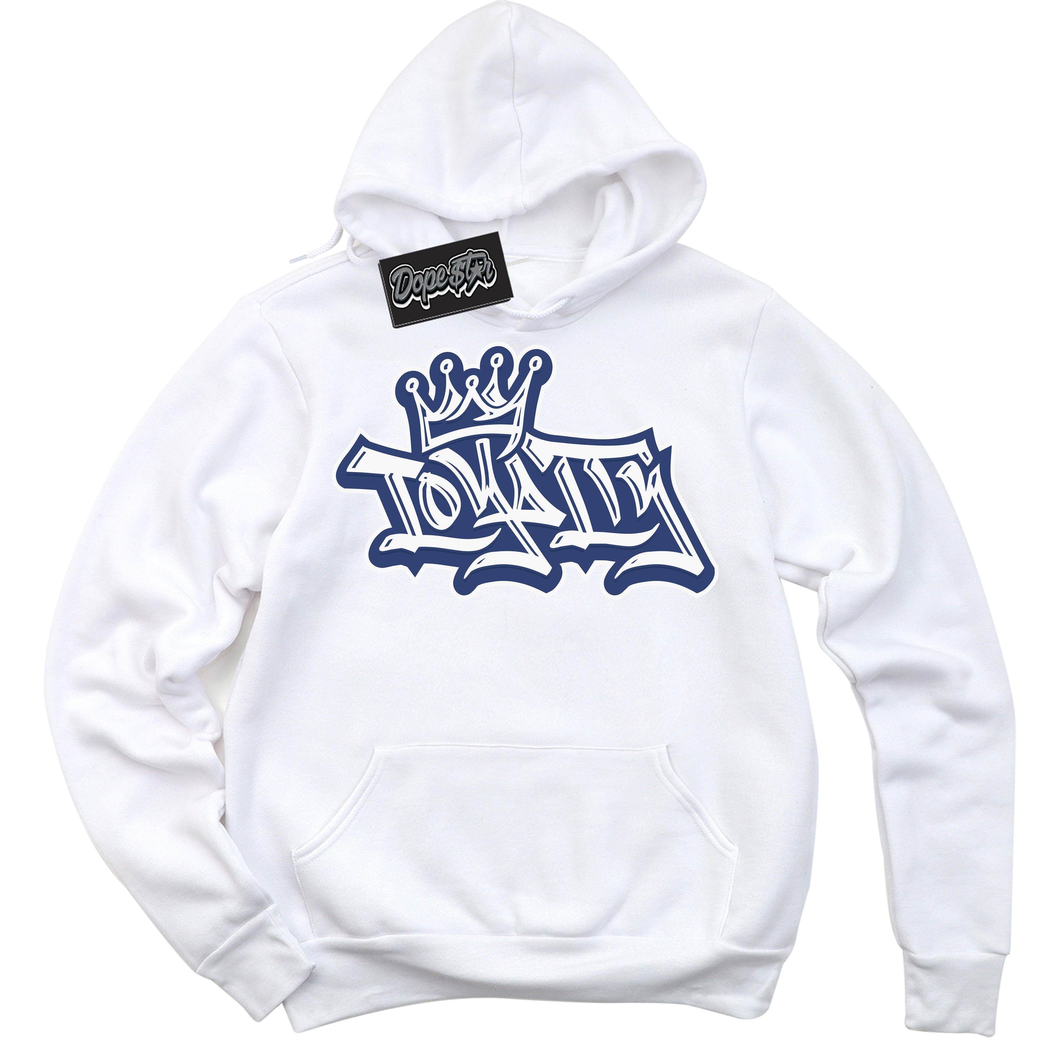 Cool White Hoodie with “ Loyalty Crown ” design that Perfectly Matches Diffused Blue 11s Jordans.