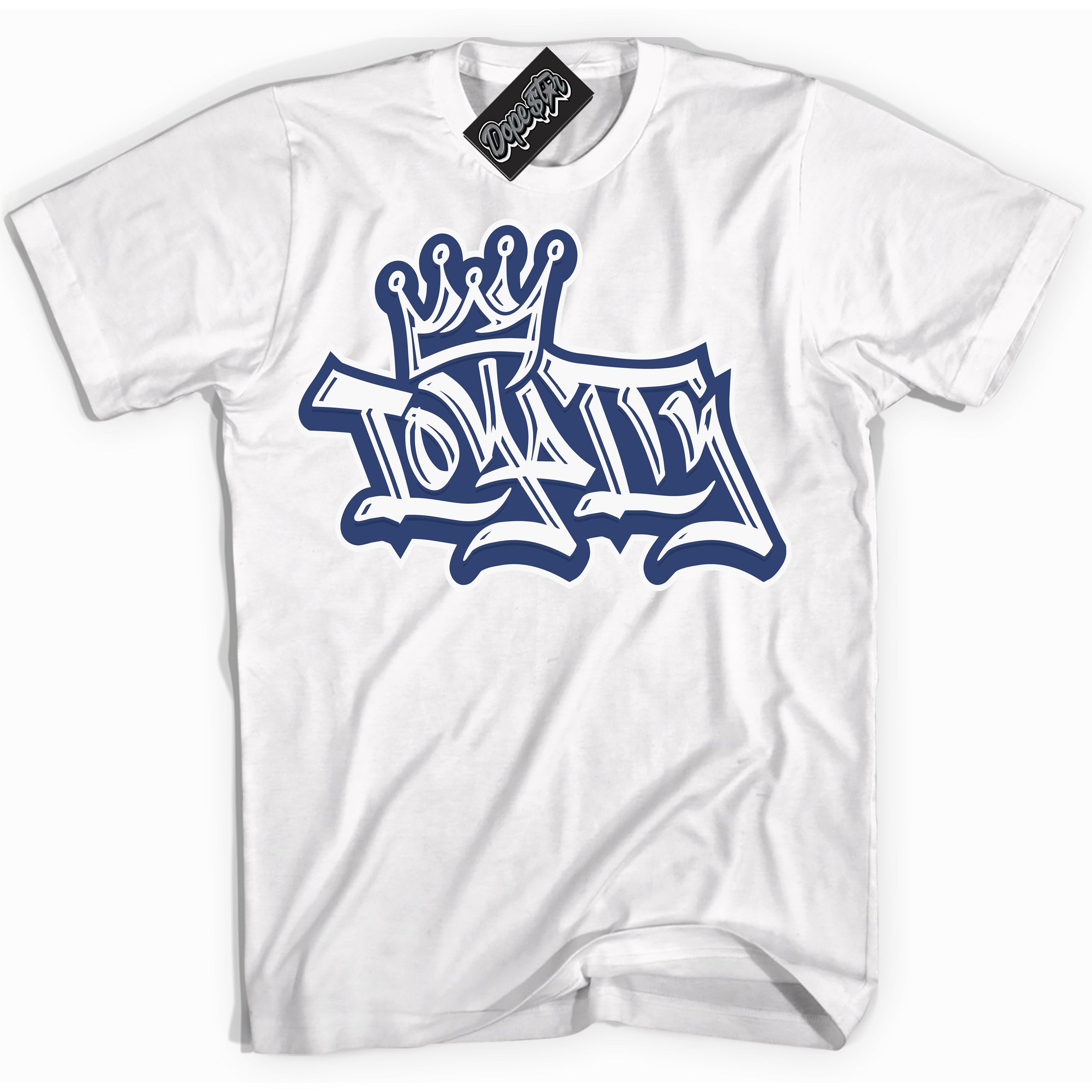 Cool White Shirt with “ Loyalty Crown ” design that perfectly matches Diffused Blue 11s Jordans.