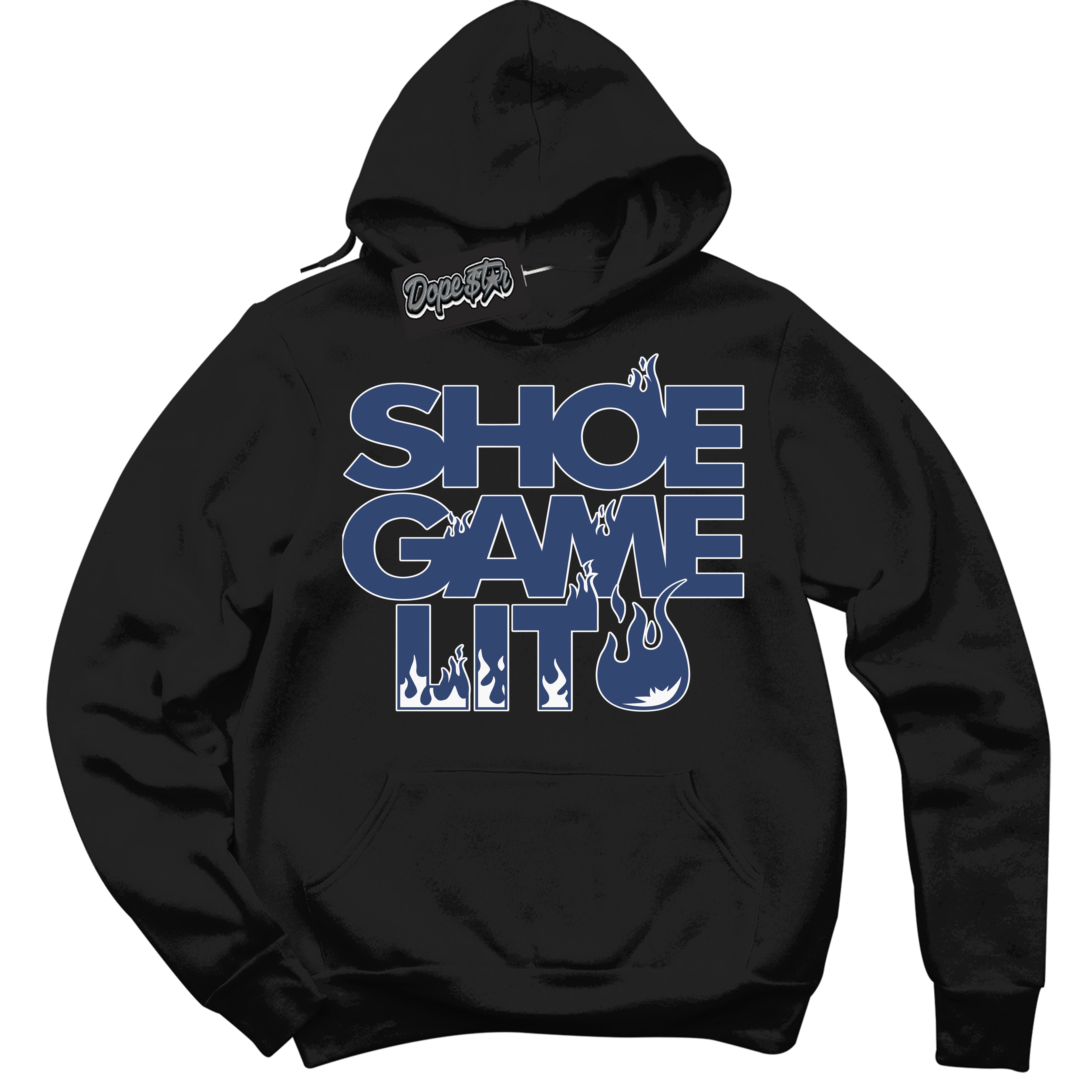 Cool Black Hoodie with “ Shoe Game Lit ” design that Perfectly Matches Diffused Blue 11s Jordans.