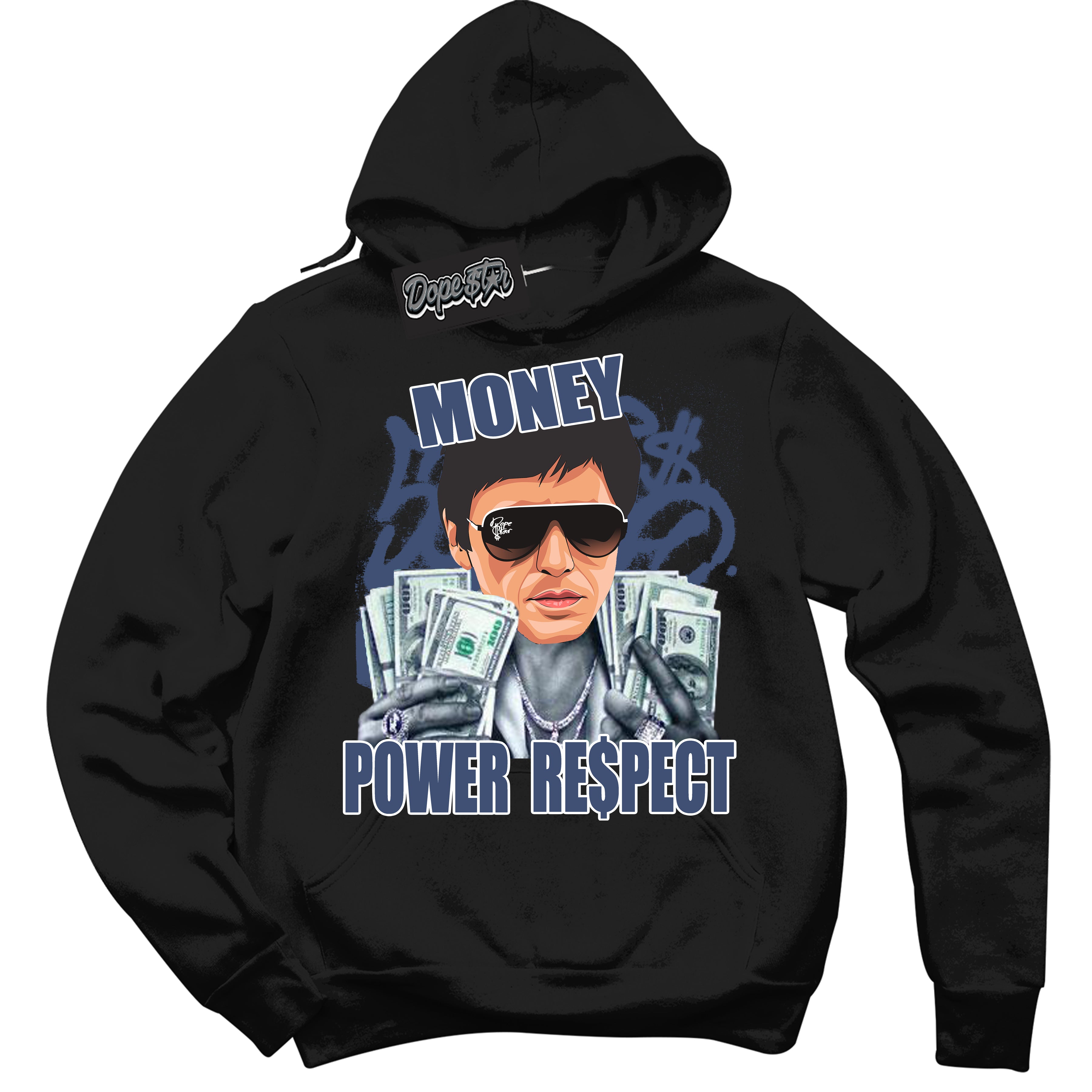 Cool Black Hoodie with “ Tony Montana ” design that Perfectly Matches Diffused Blue 11s Jordans.