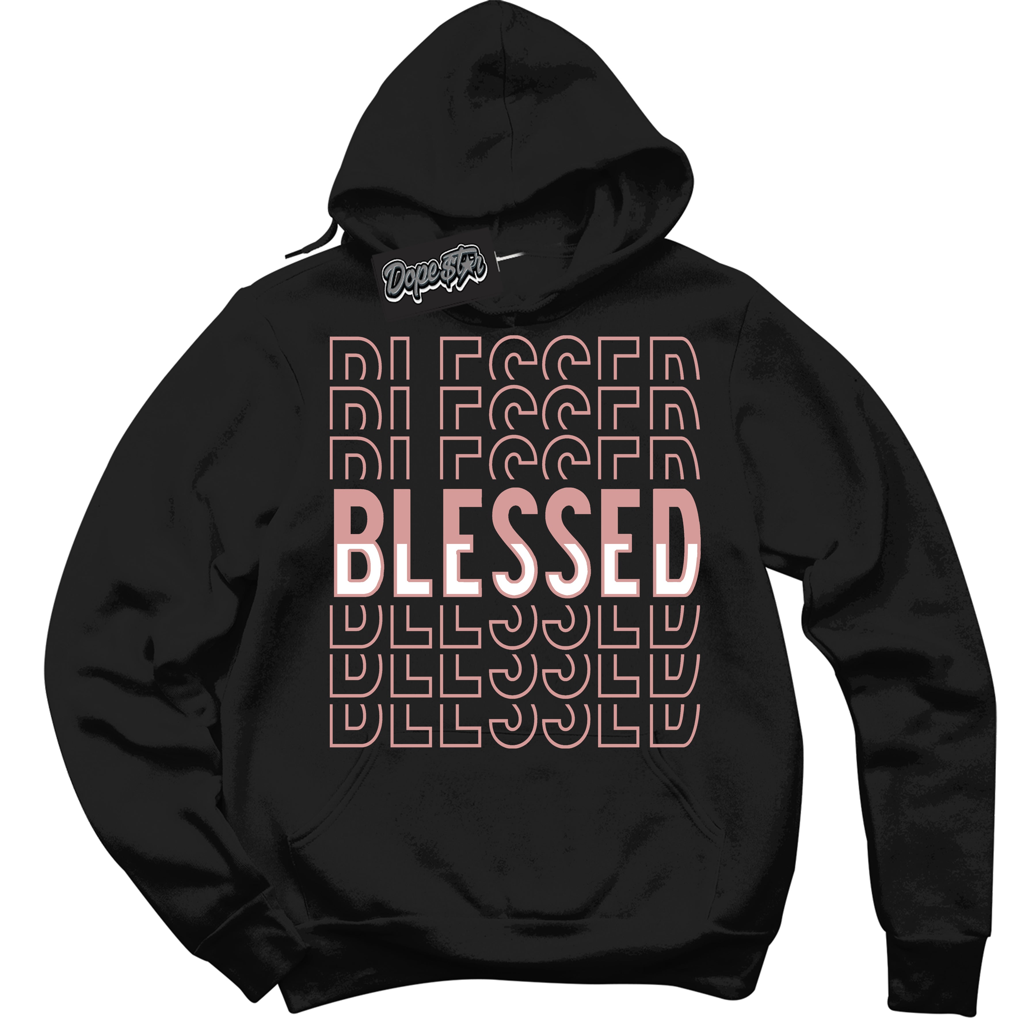 Cool Black Hoodie with “ Blessed Stacked ”  design that Perfectly Matches Legend Pink 11s Jordans.
