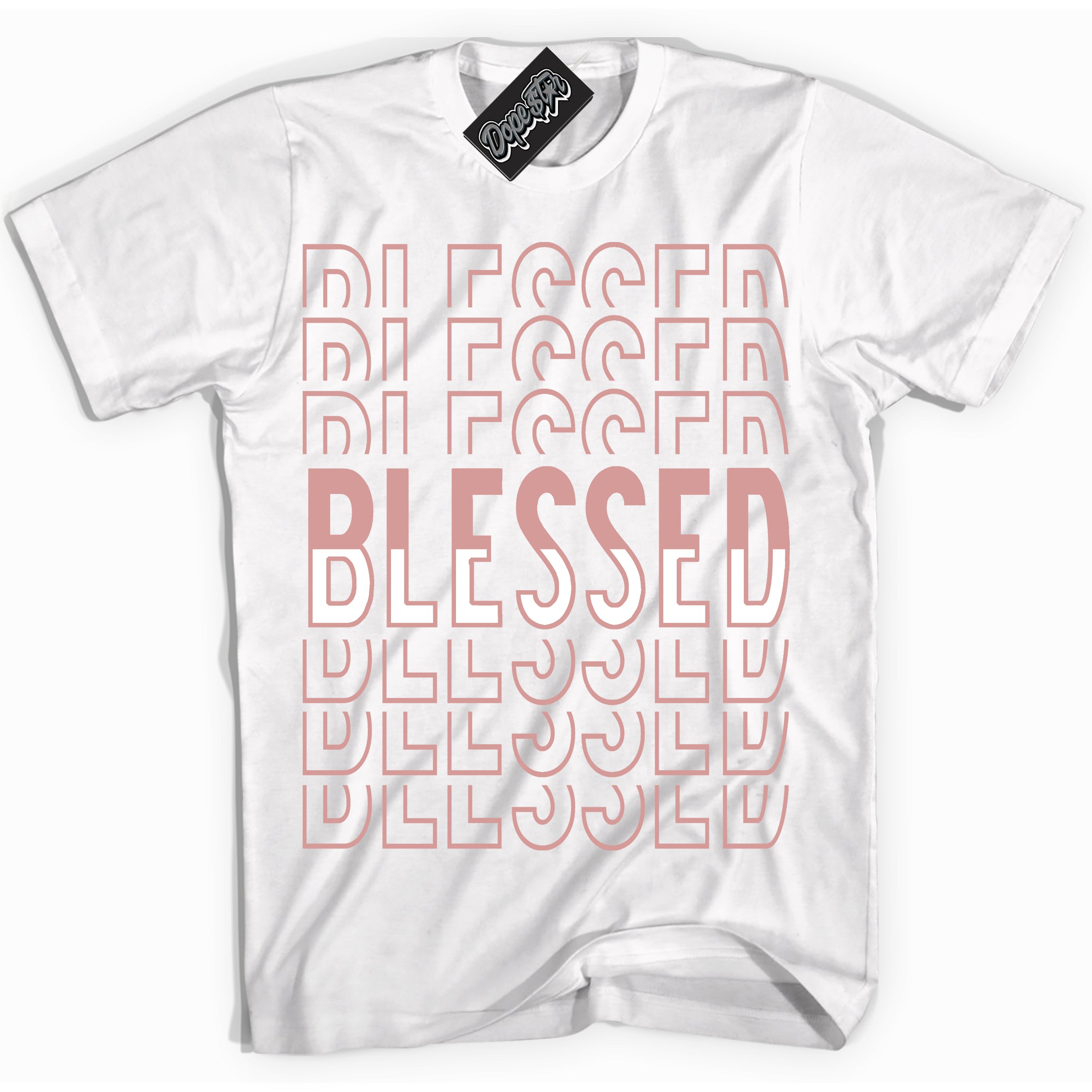 Cool White Shirt with “ Blessed Stacked ” design that perfectly matches Legend Pink 11s Jordans.
